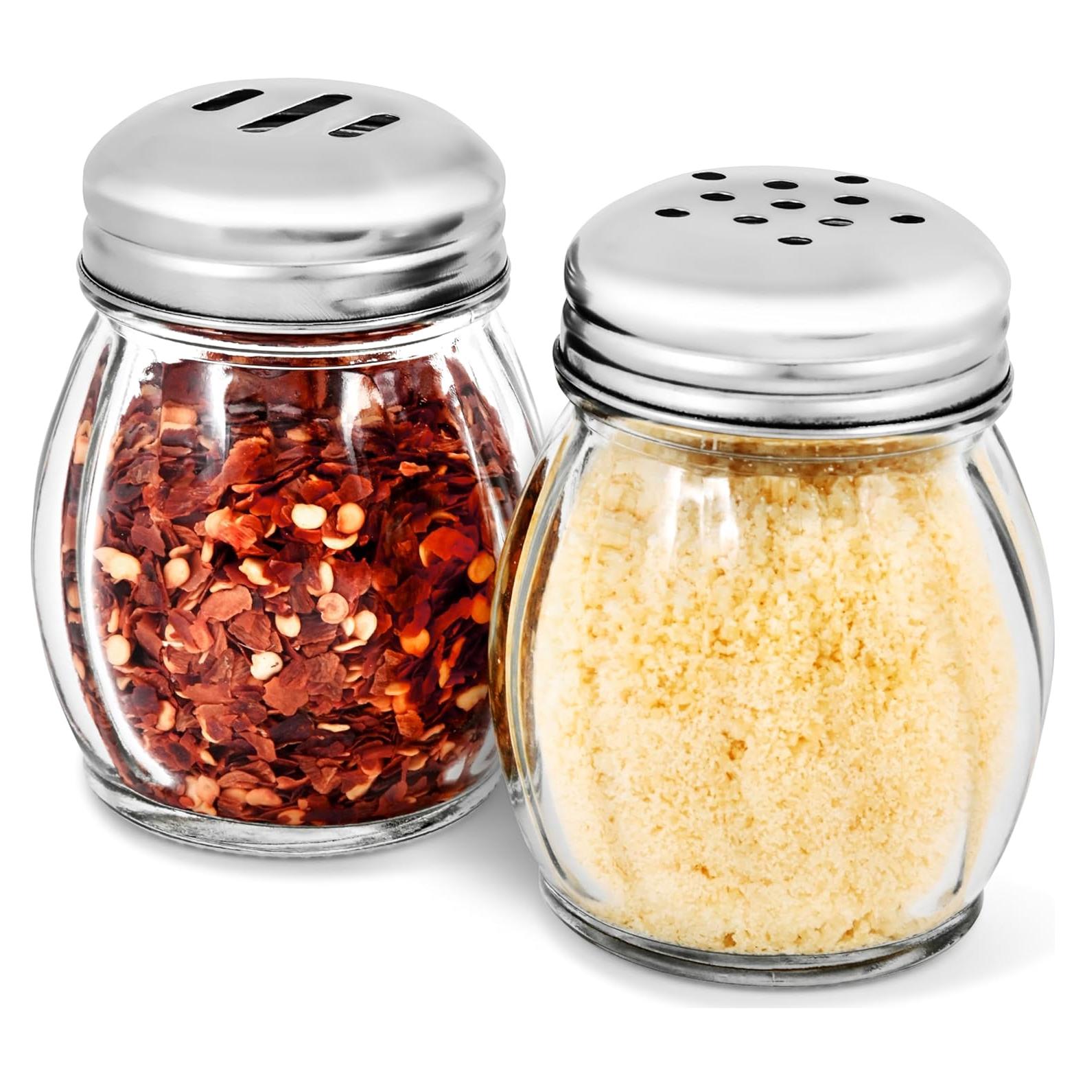 Juego de 2 dispensadores de especias vidrio 6 oz acero inoxidable