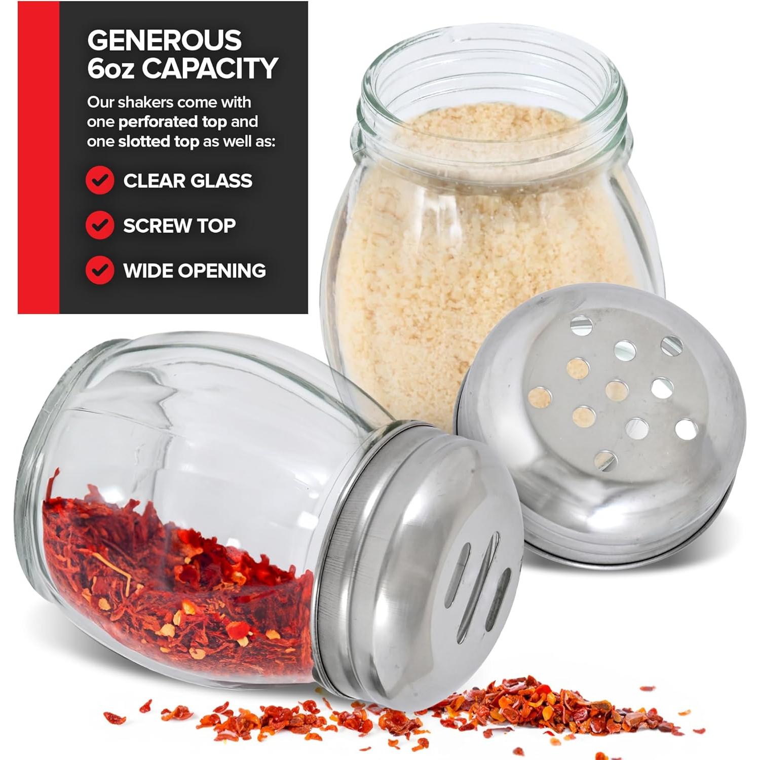 Juego de 2 dispensadores de especias vidrio 6 oz acero inoxidable