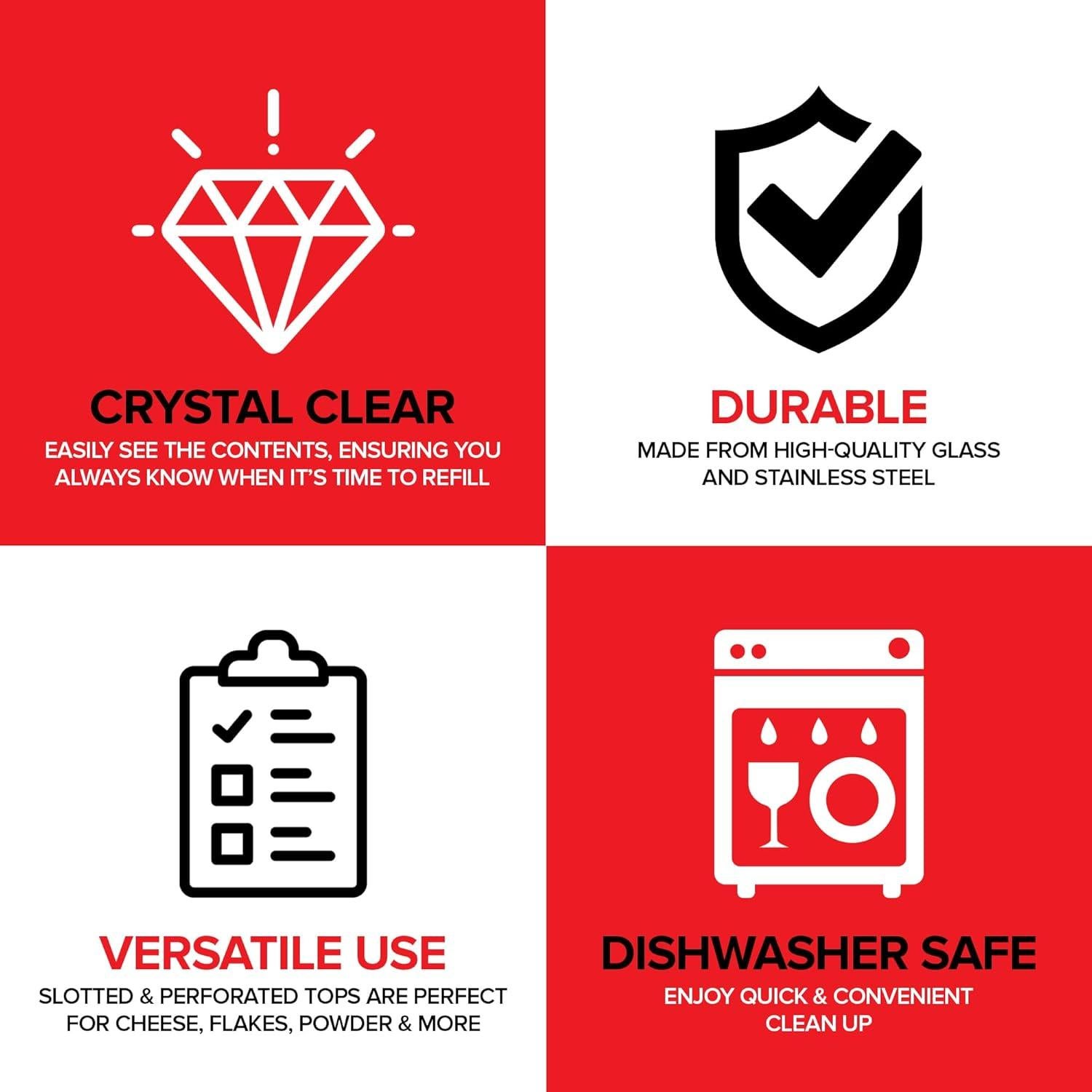 Juego de 2 dispensadores de especias vidrio 6 oz acero inoxidable