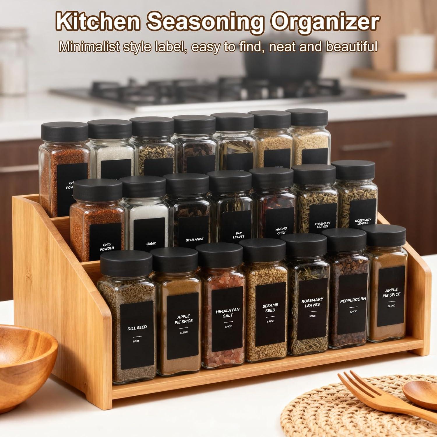 24 Tarros de Especias JARXSUN Cuadrados 480ml con Etiquetas