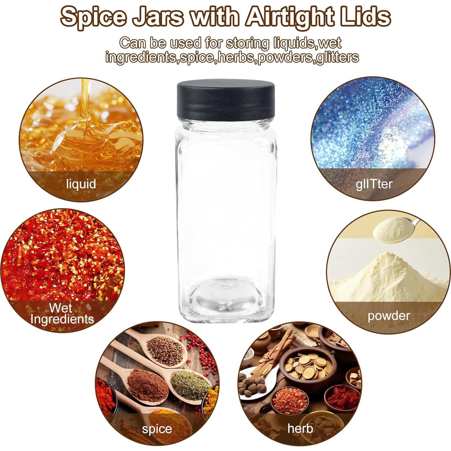 24 Tarros de Especias JARXSUN Cuadrados 480ml con Etiquetas