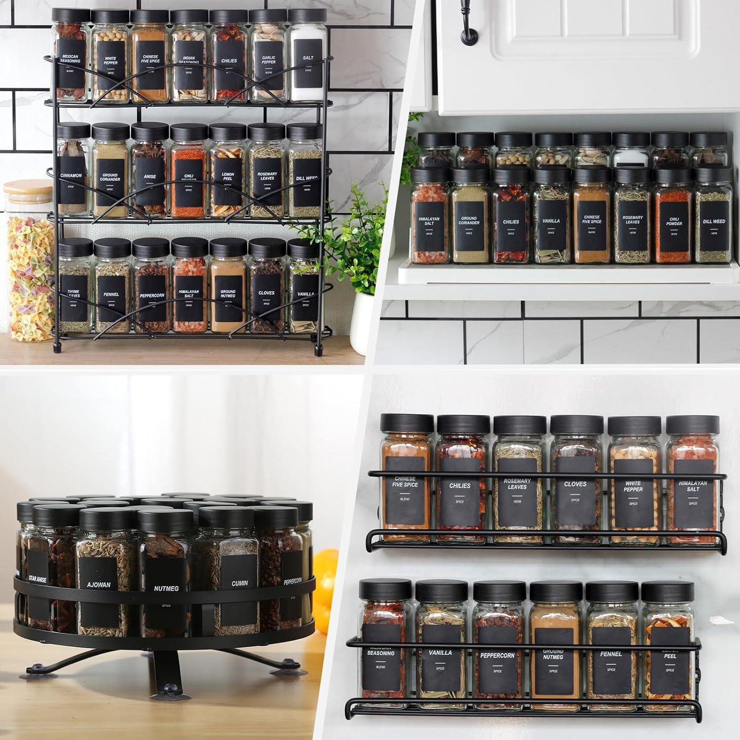 24 Tarros de Especias JARXSUN Cuadrados 480ml con Etiquetas