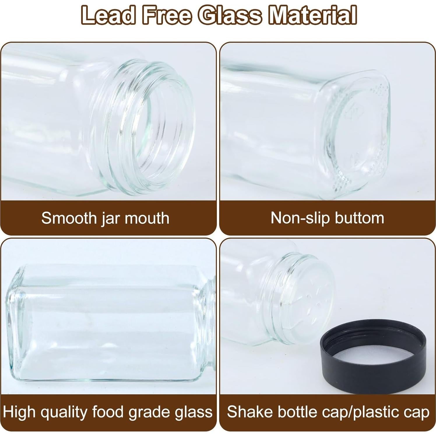 24 Tarros de Especias JARXSUN Cuadrados 480ml con Etiquetas