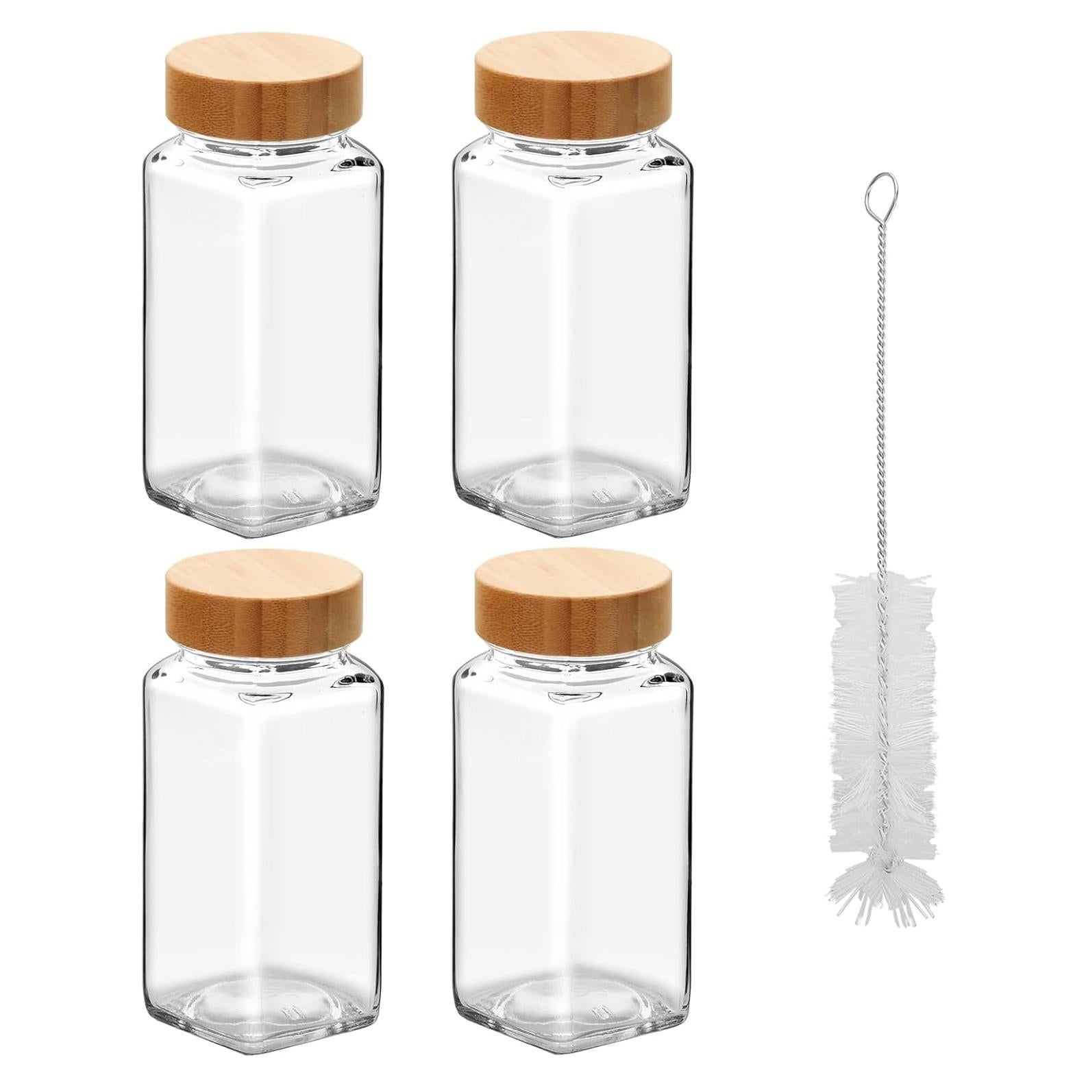 Set de 4 Tarros de Especias de Vidrio 4oz con Tapas de Bambú