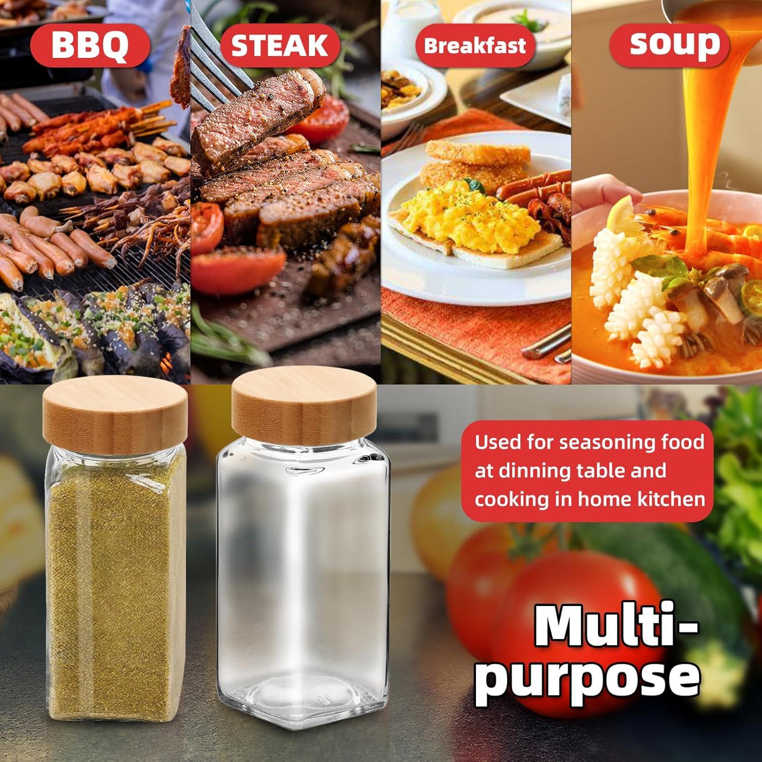 Set de 4 Tarros de Especias de Vidrio 4oz con Tapas de Bambú