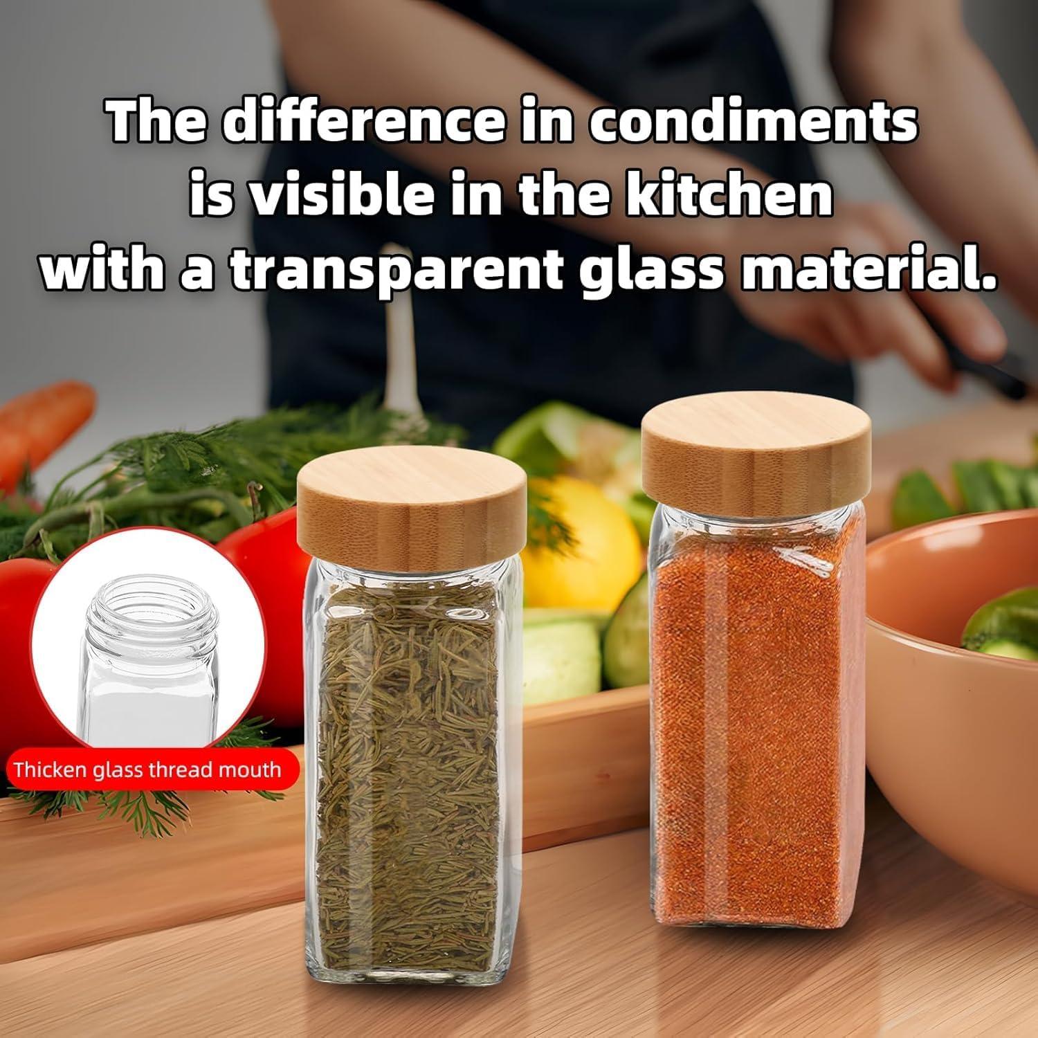 Set de 4 Tarros de Especias de Vidrio 4oz con Tapas de Bambú
