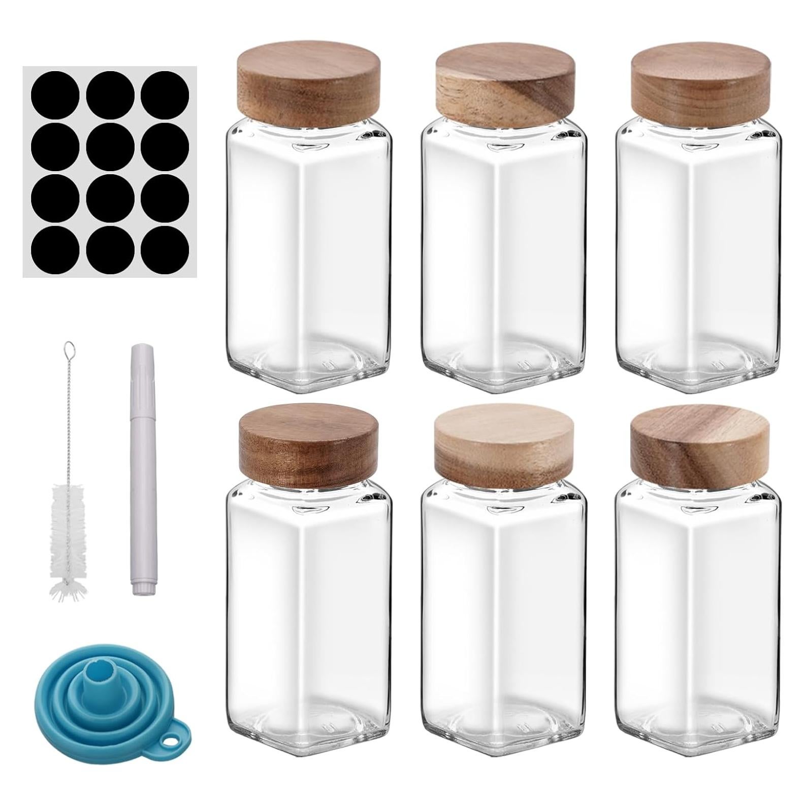 Set de 6 Tarros de Especias de Vidrio 4oz EISPAP con Tapas de Madera