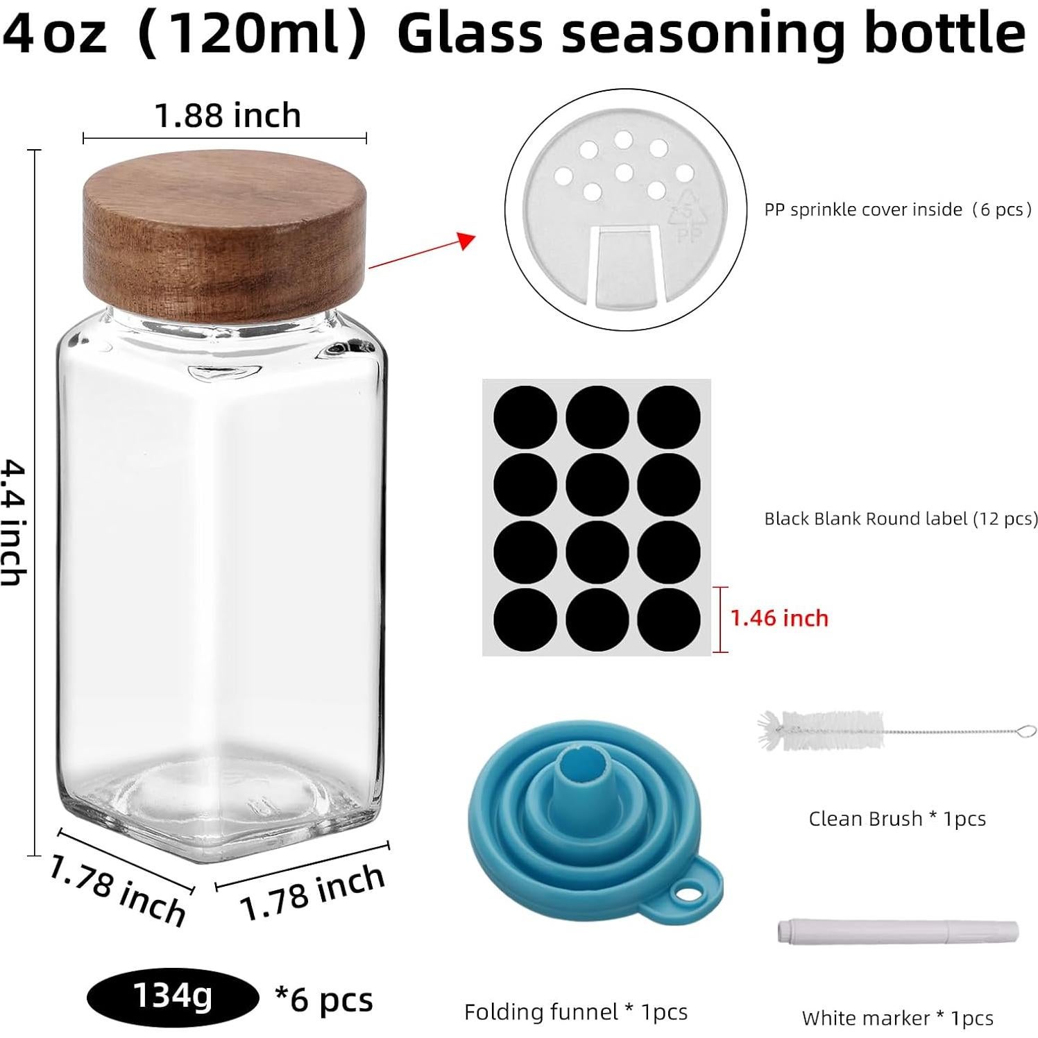 Set de 6 Tarros de Especias de Vidrio 4oz EISPAP con Tapas de Madera