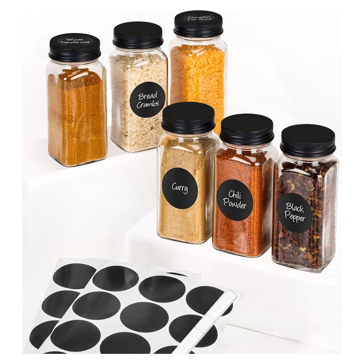 6 Tarros de Especias de Vidrio DIDI 4oz con Etiquetas