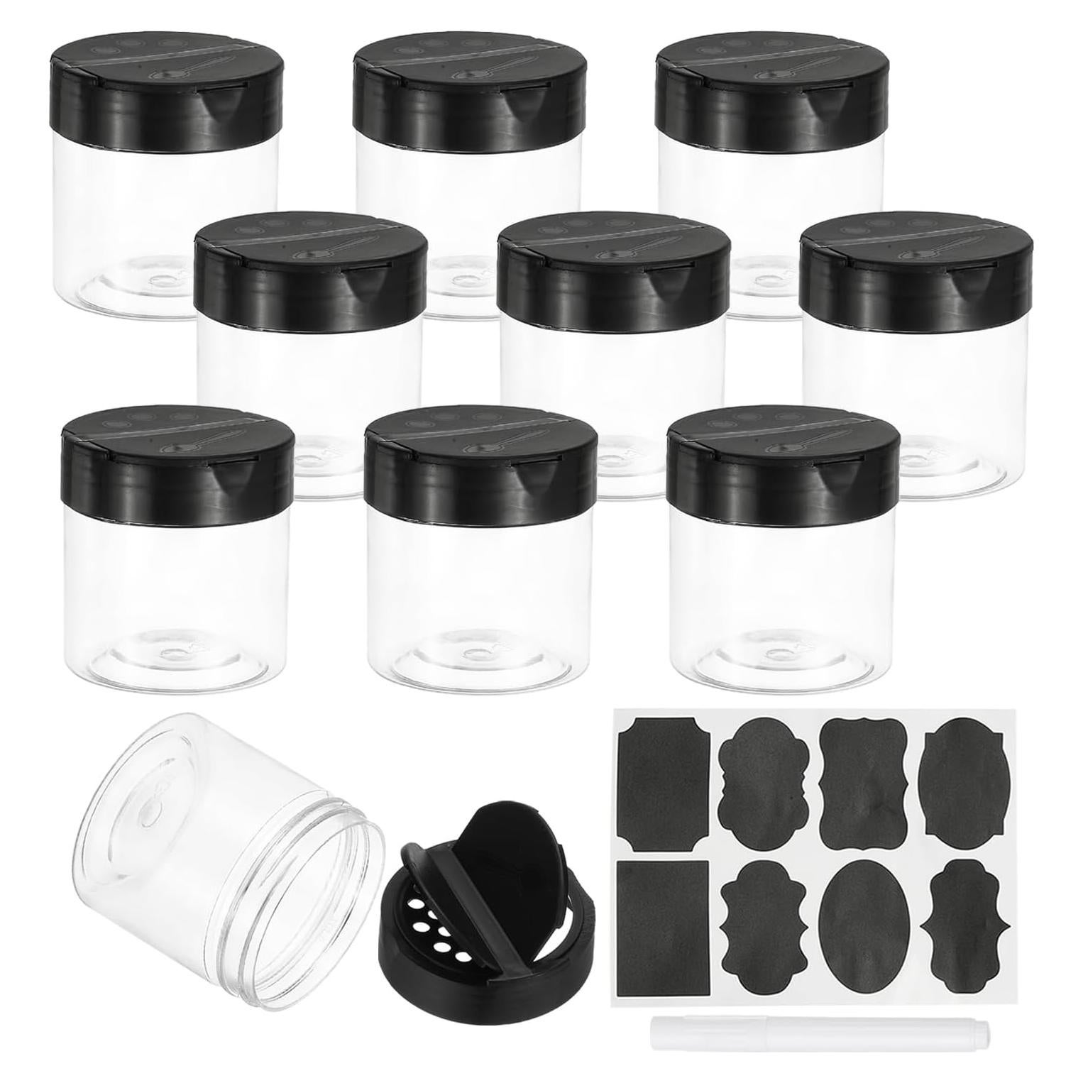PATIKIL 4.7oz Plastic Spice Jars with Shaker Lids, 10 Pcs Refillable Empty Seasoning Containers Bottle with Label Marker Pen for Storing Spice Salt Herbs Powders Condiment, Clear