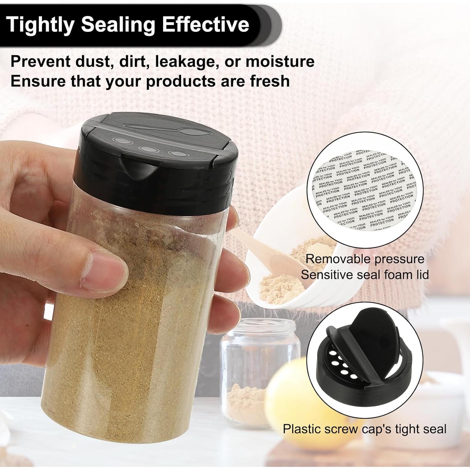 PATIKIL 4.7oz Plastic Spice Jars with Shaker Lids, 10 Pcs Refillable Empty Seasoning Containers Bottle with Label Marker Pen for Storing Spice Salt Herbs Powders Condiment, Clear