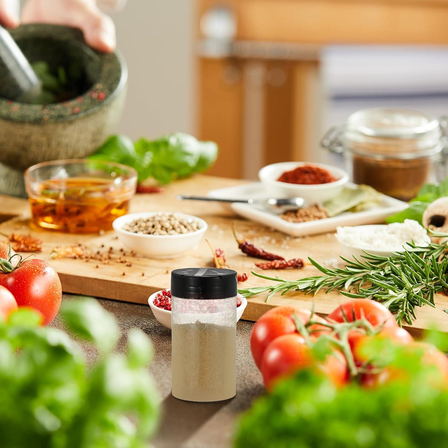 PATIKIL 4.7oz Plastic Spice Jars with Shaker Lids, 10 Pcs Refillable Empty Seasoning Containers Bottle with Label Marker Pen for Storing Spice Salt Herbs Powders Condiment, Clear