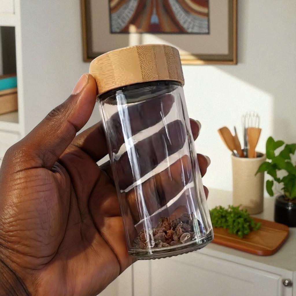 Juego de 24 Tarros de Especias de Vidrio 120ml con Tapas de Bambú