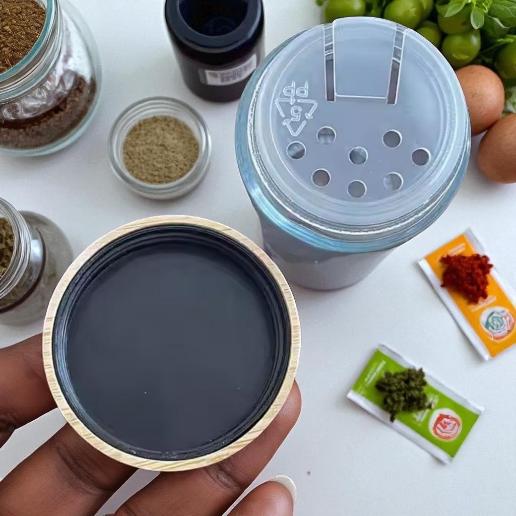 Juego de 24 Tarros de Especias de Vidrio 120ml con Tapas de Bambú