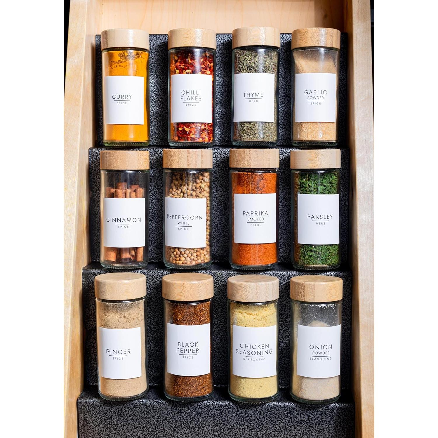 Juego de 24 Tarros de Especias de Vidrio 120ml con Tapas de Bambú