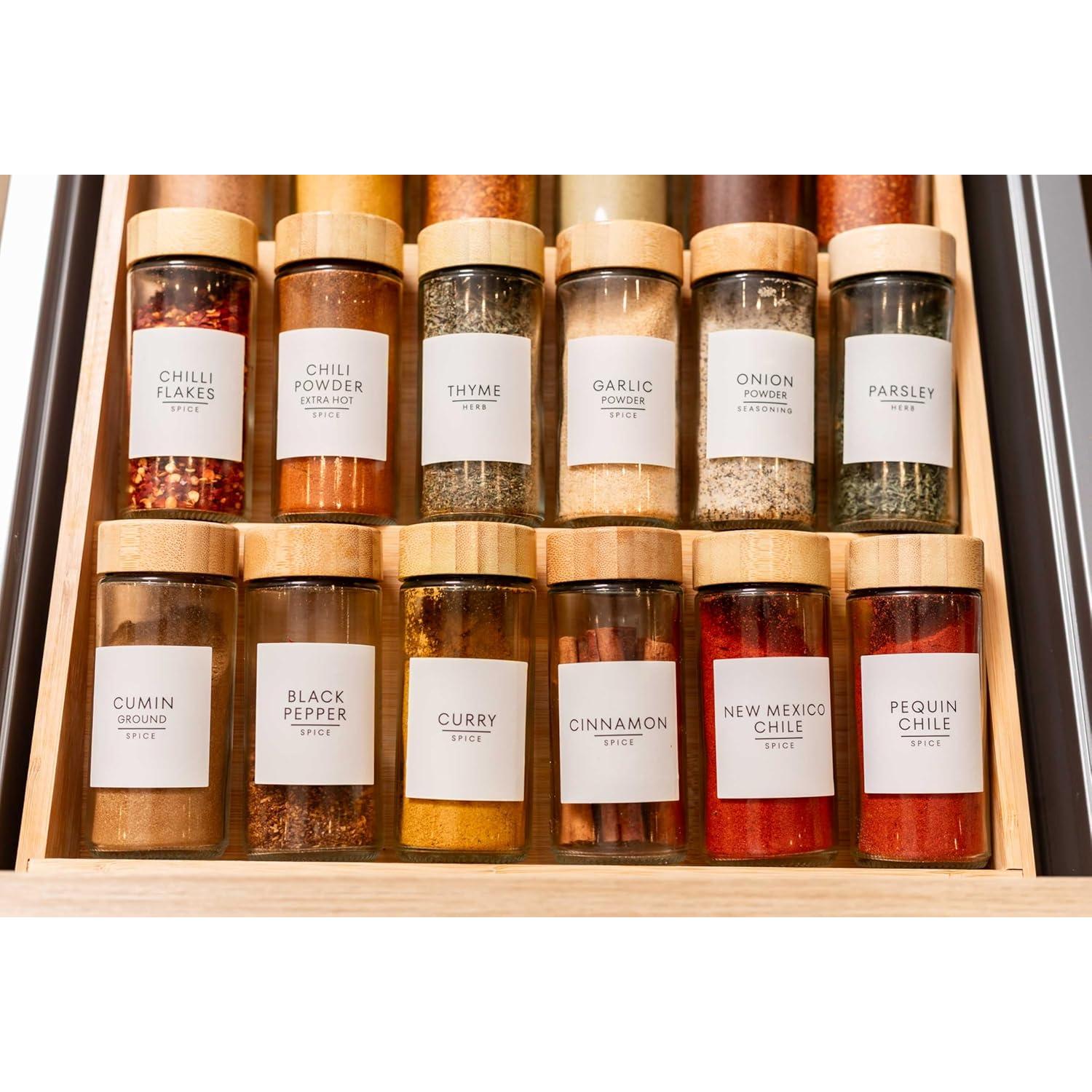 Juego de 24 Tarros de Especias de Vidrio 120ml con Tapas de Bambú