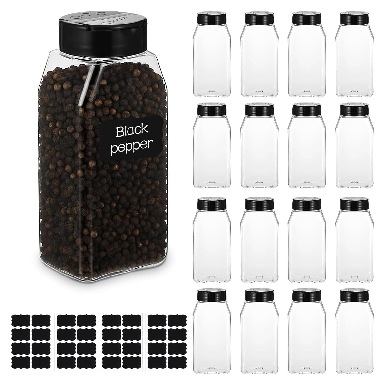 Paquete de 16 frascos de especias plásticos 475 ml con tapa
