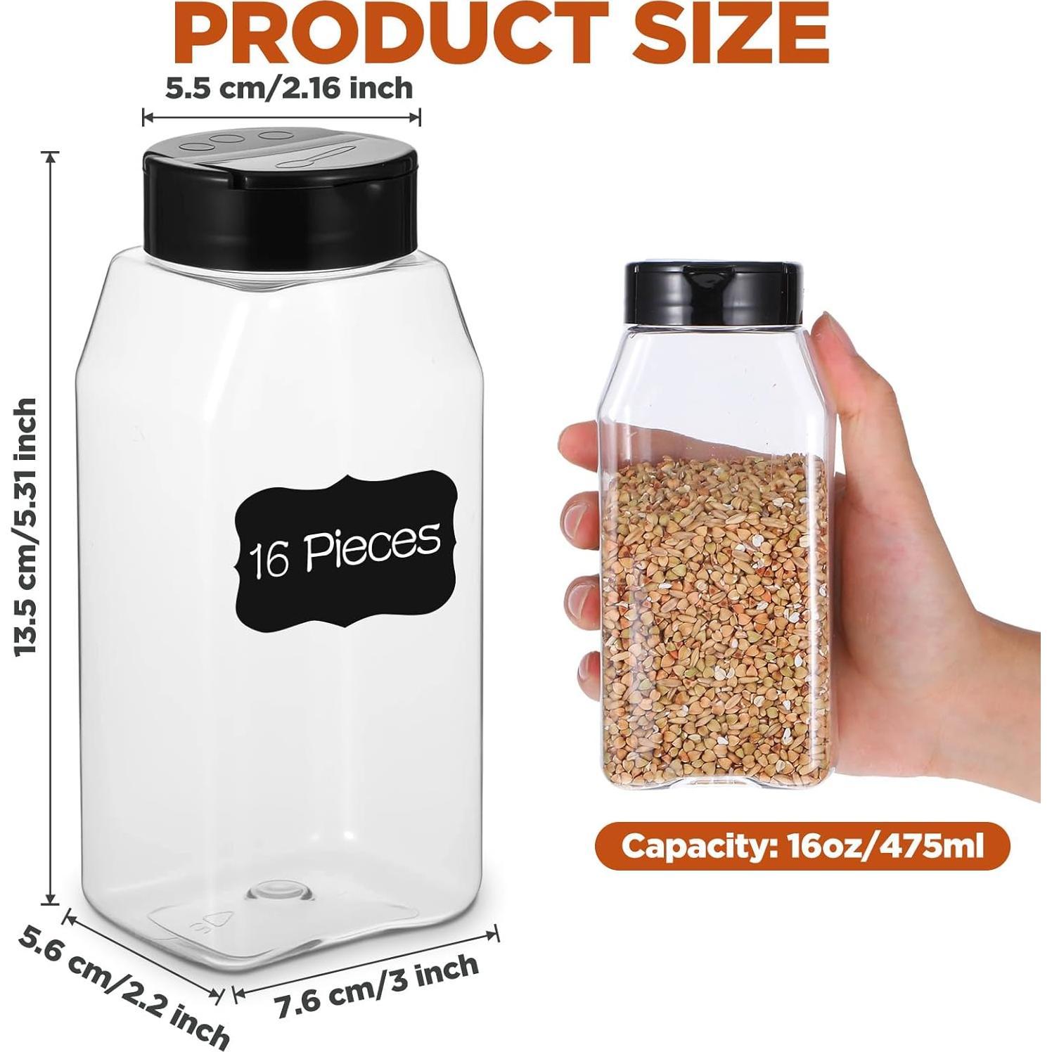Paquete de 16 frascos de especias plásticos 475 ml con tapa
