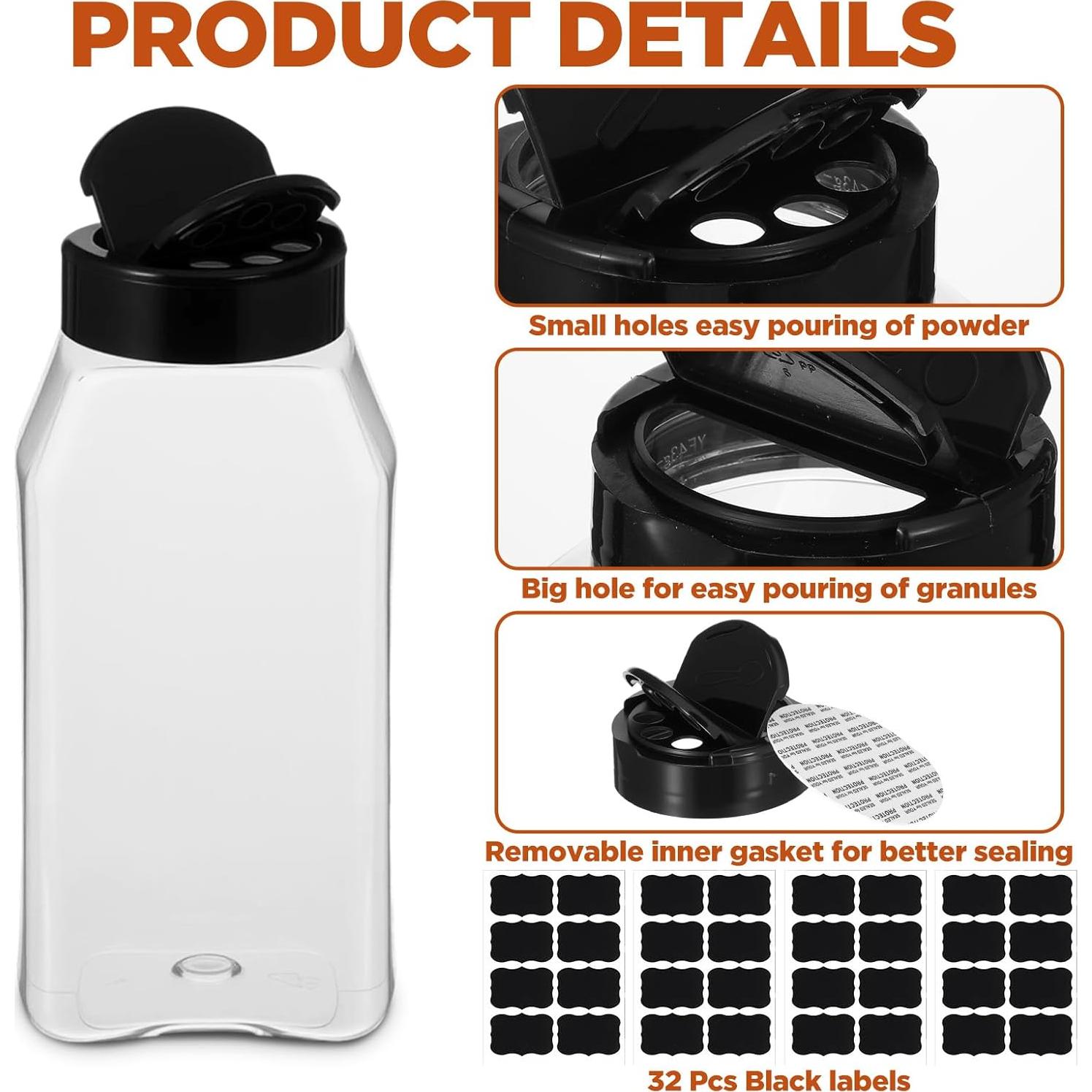 Paquete de 16 frascos de especias plásticos 475 ml con tapa