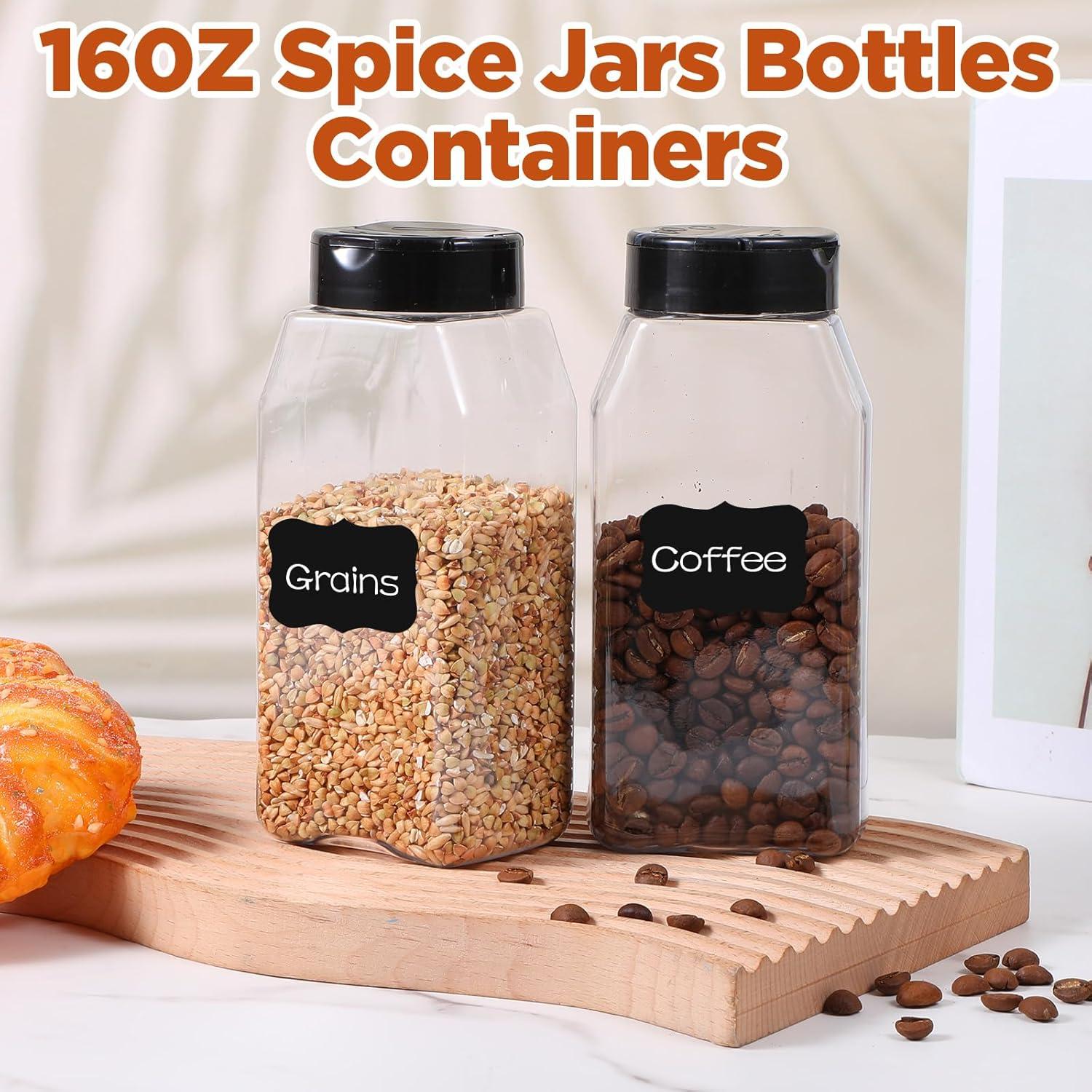 Paquete de 16 frascos de especias plásticos 475 ml con tapa