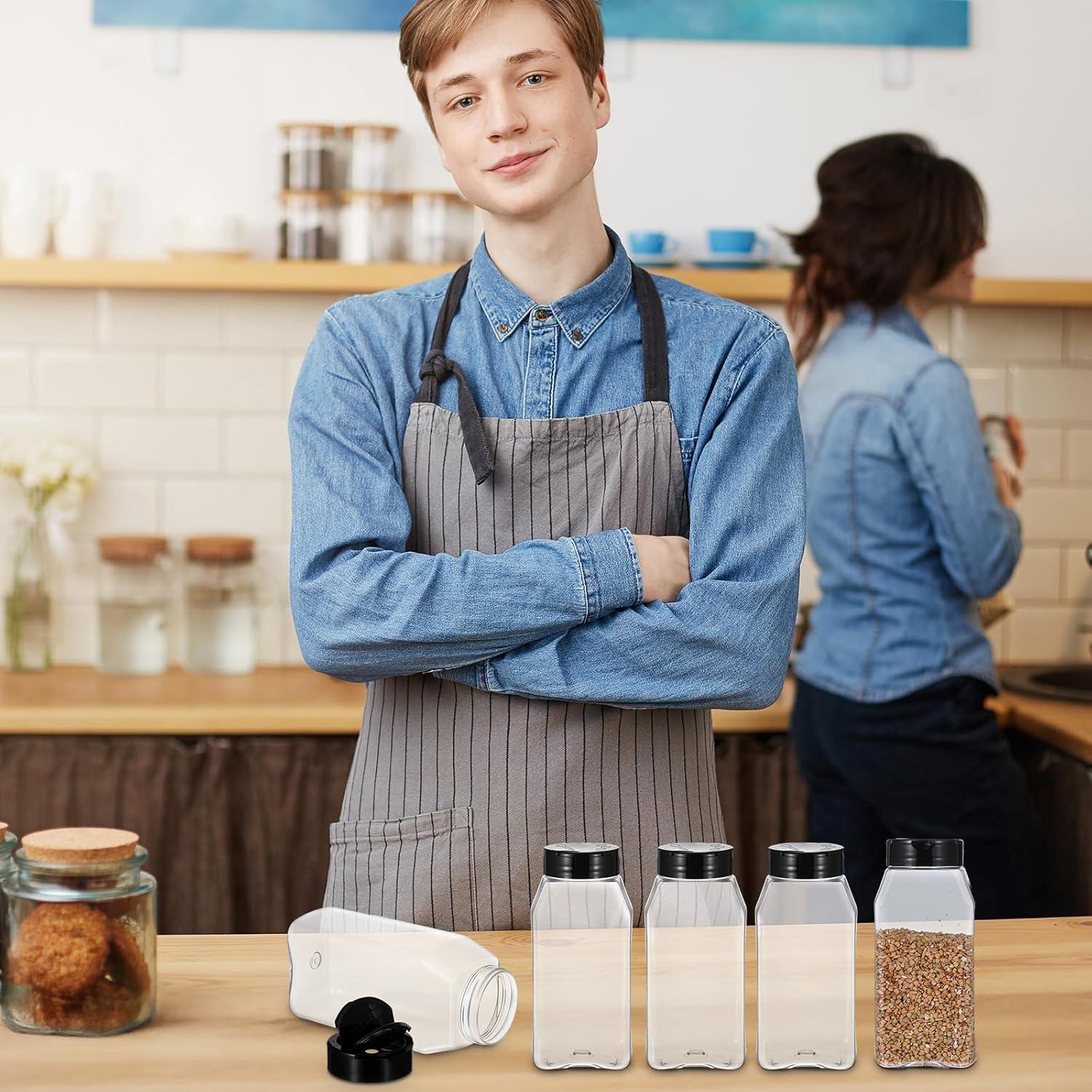 Paquete de 16 frascos de especias plásticos 475 ml con tapa