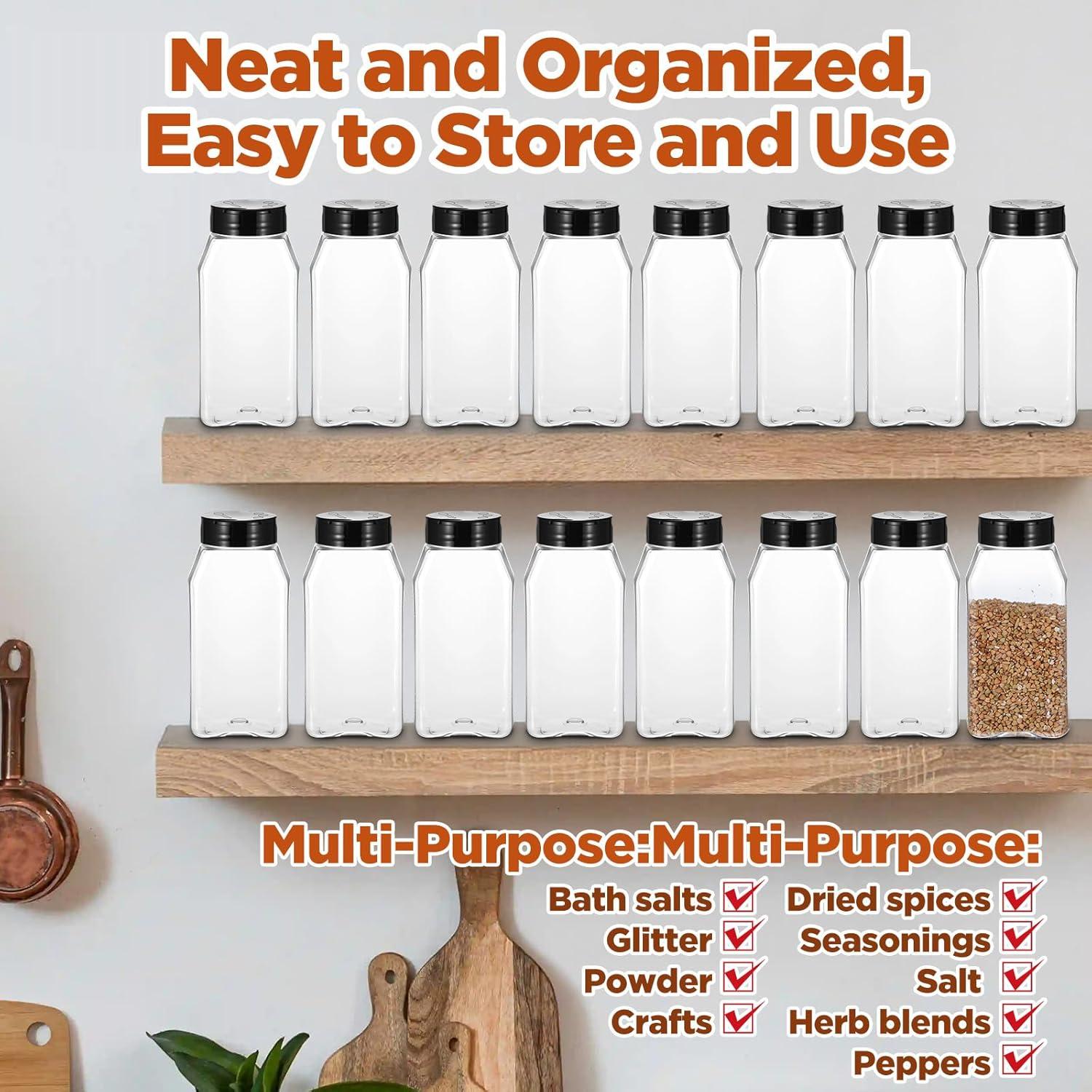 Paquete de 16 frascos de especias plásticos 475 ml con tapa