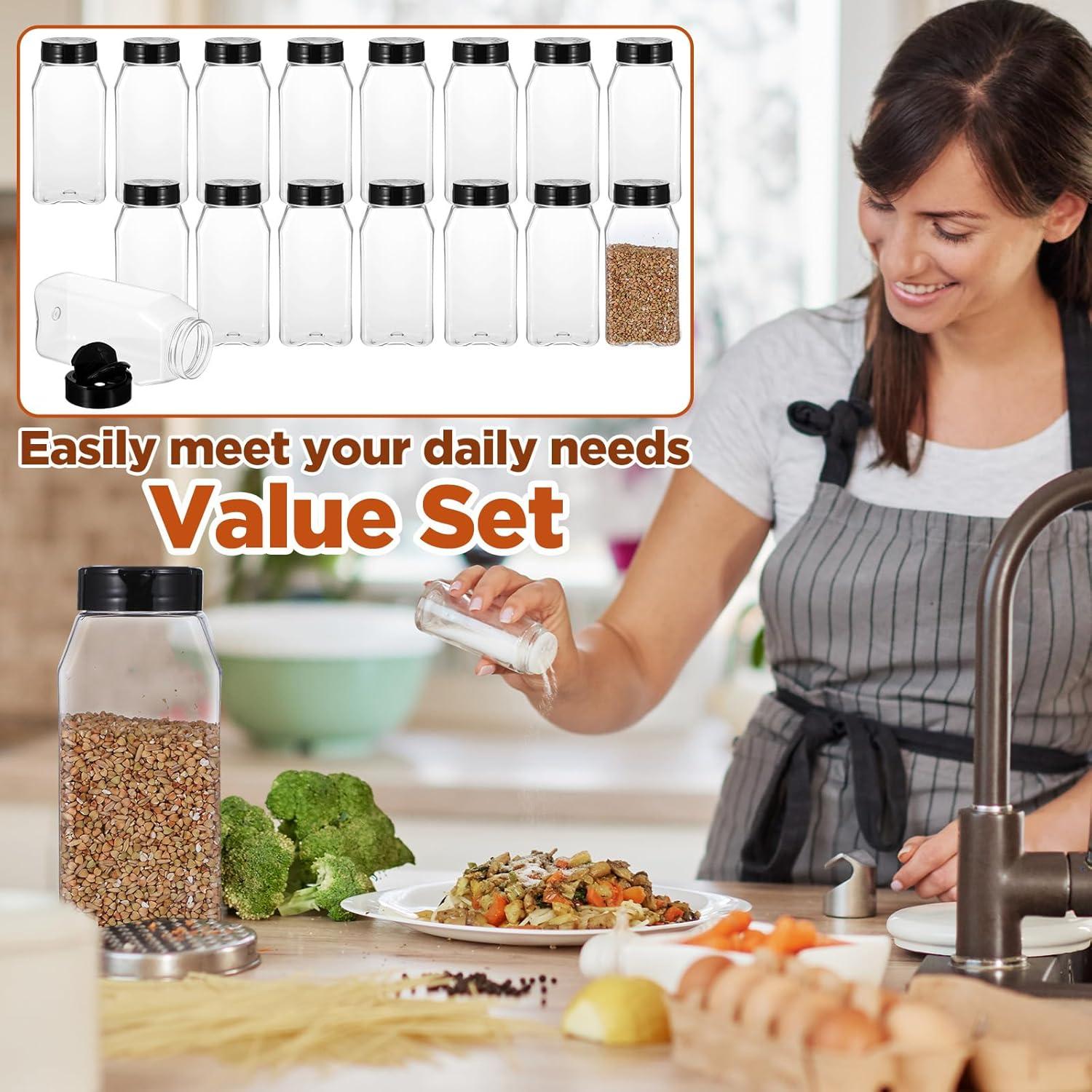 Paquete de 16 frascos de especias plásticos 475 ml con tapa