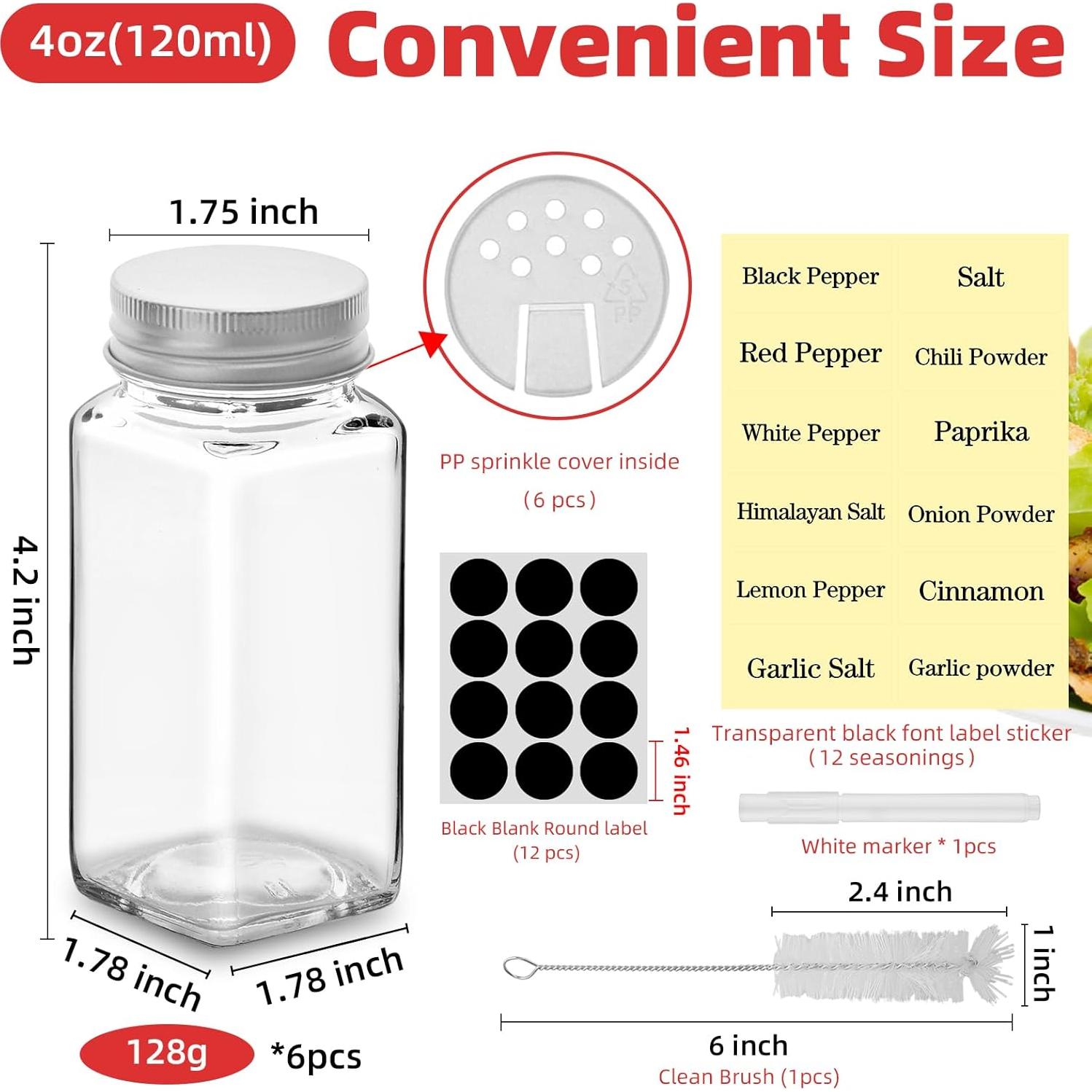 Juego de 2 Tarros de Especias de Vidrio 4 oz REUJIHXY con Etiquetas