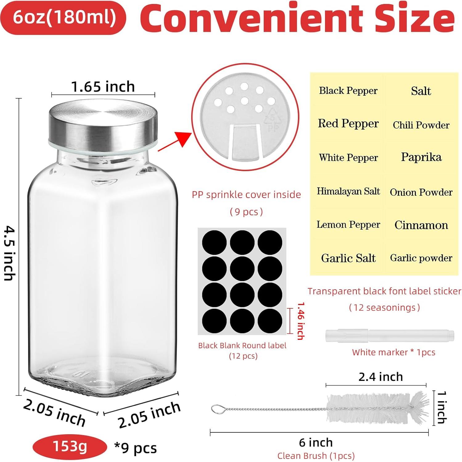 Set de 2 Tarros de Especias de Vidrio REUJIHXY 170g con Etiquetas