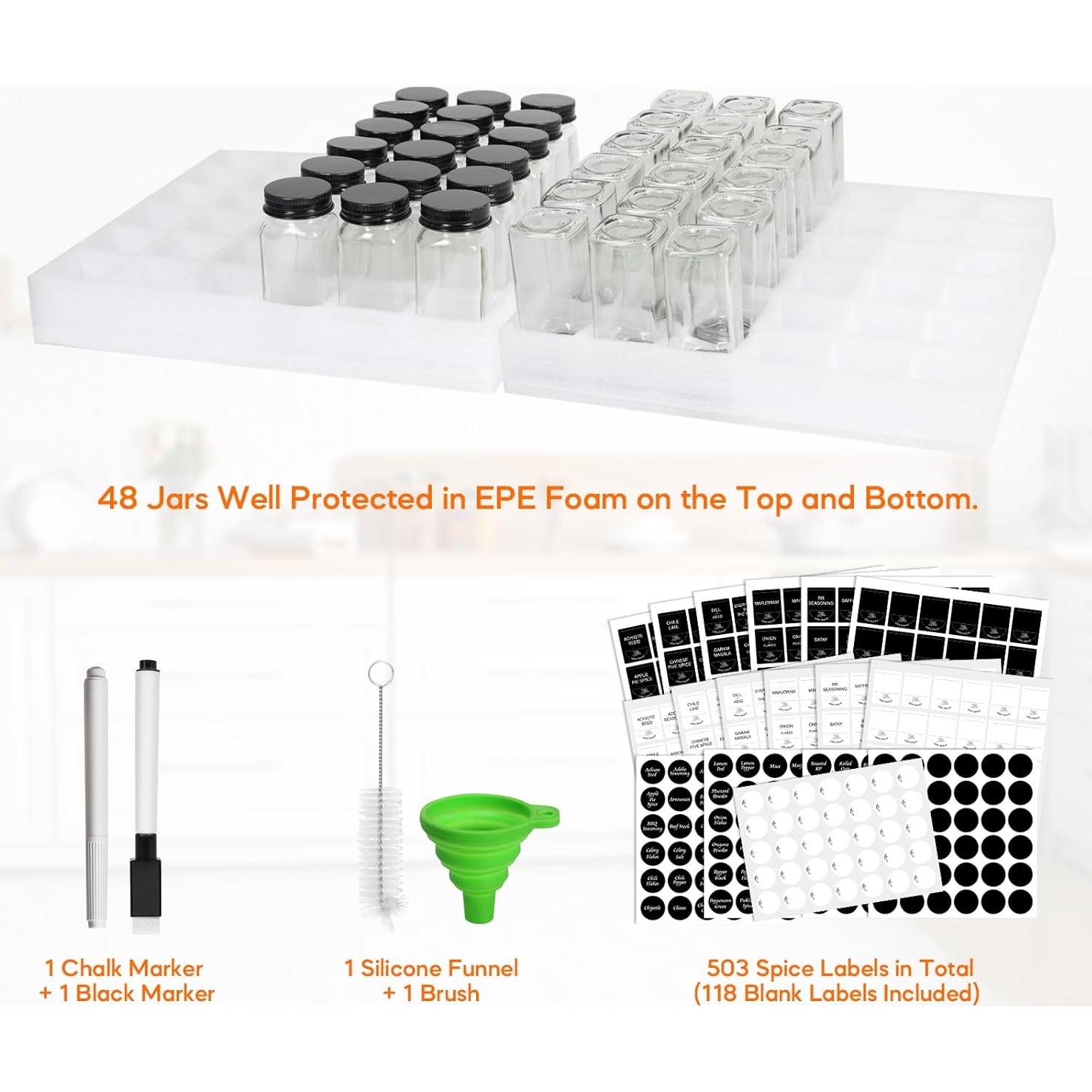 Tarros de Especias Vacíos AuroTrends 4oz 48 Piezas con Etiquetas