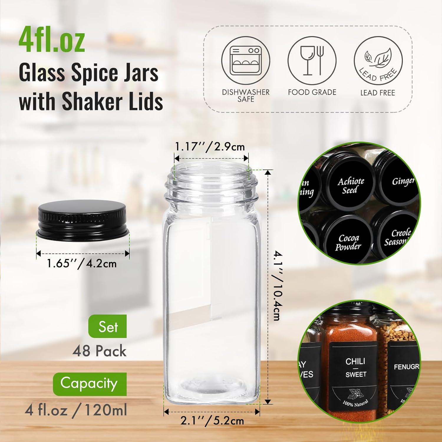 Tarros de Especias Vacíos AuroTrends 4oz 48 Piezas con Etiquetas