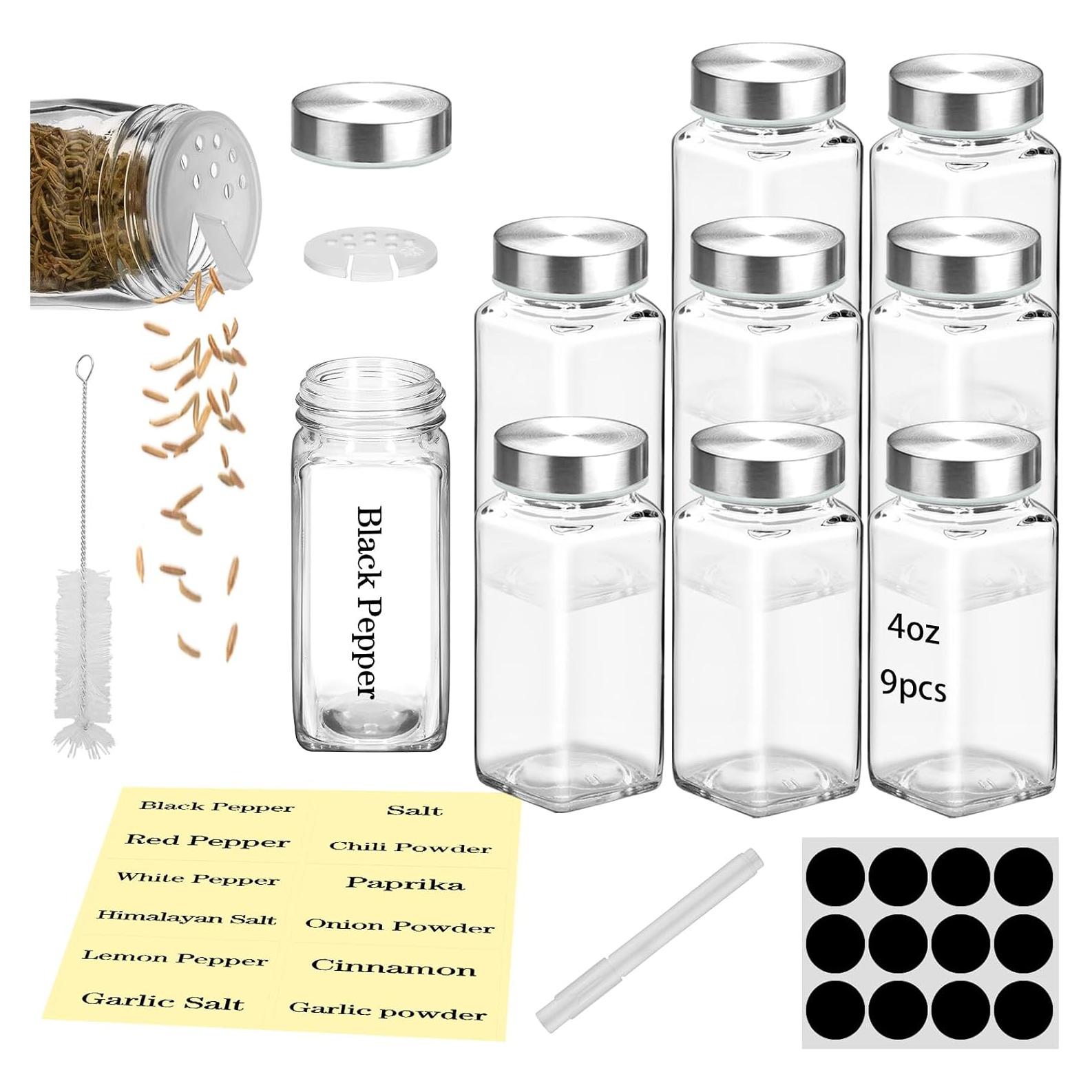 Juego de 2 Tarros de Especias de Vidrio 4 oz con Etiquetas