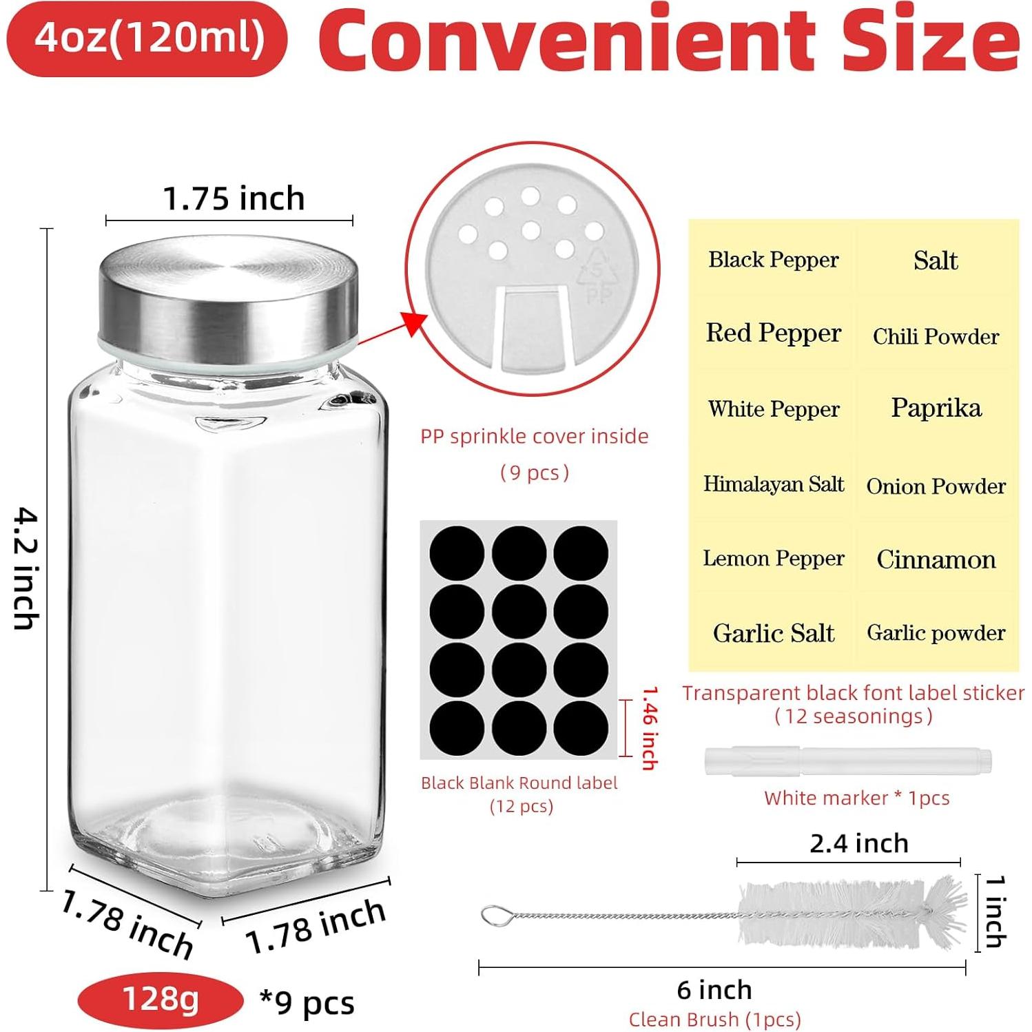 Juego de 2 Tarros de Especias de Vidrio 4 oz con Etiquetas