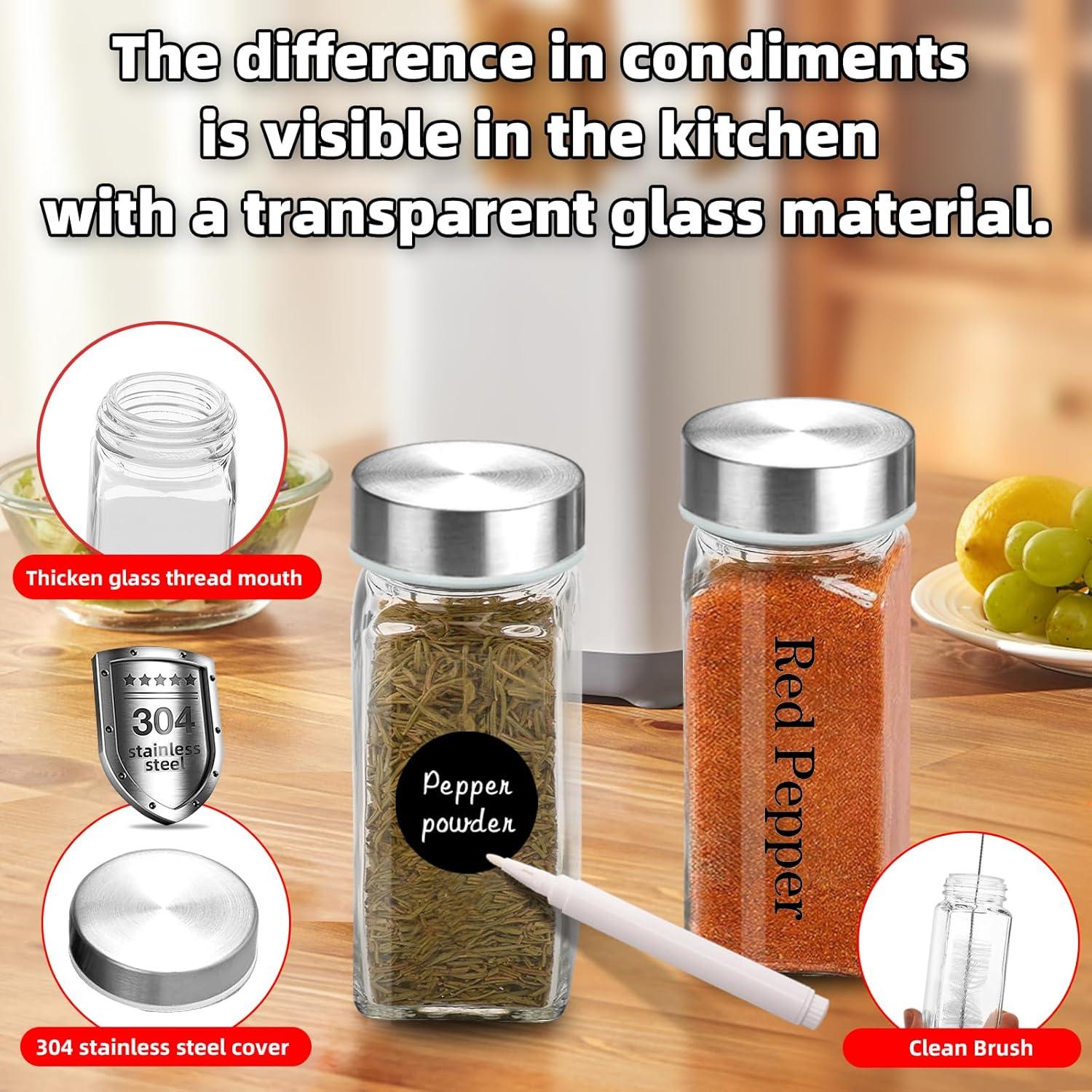 Juego de 2 Tarros de Especias de Vidrio 4 oz con Etiquetas