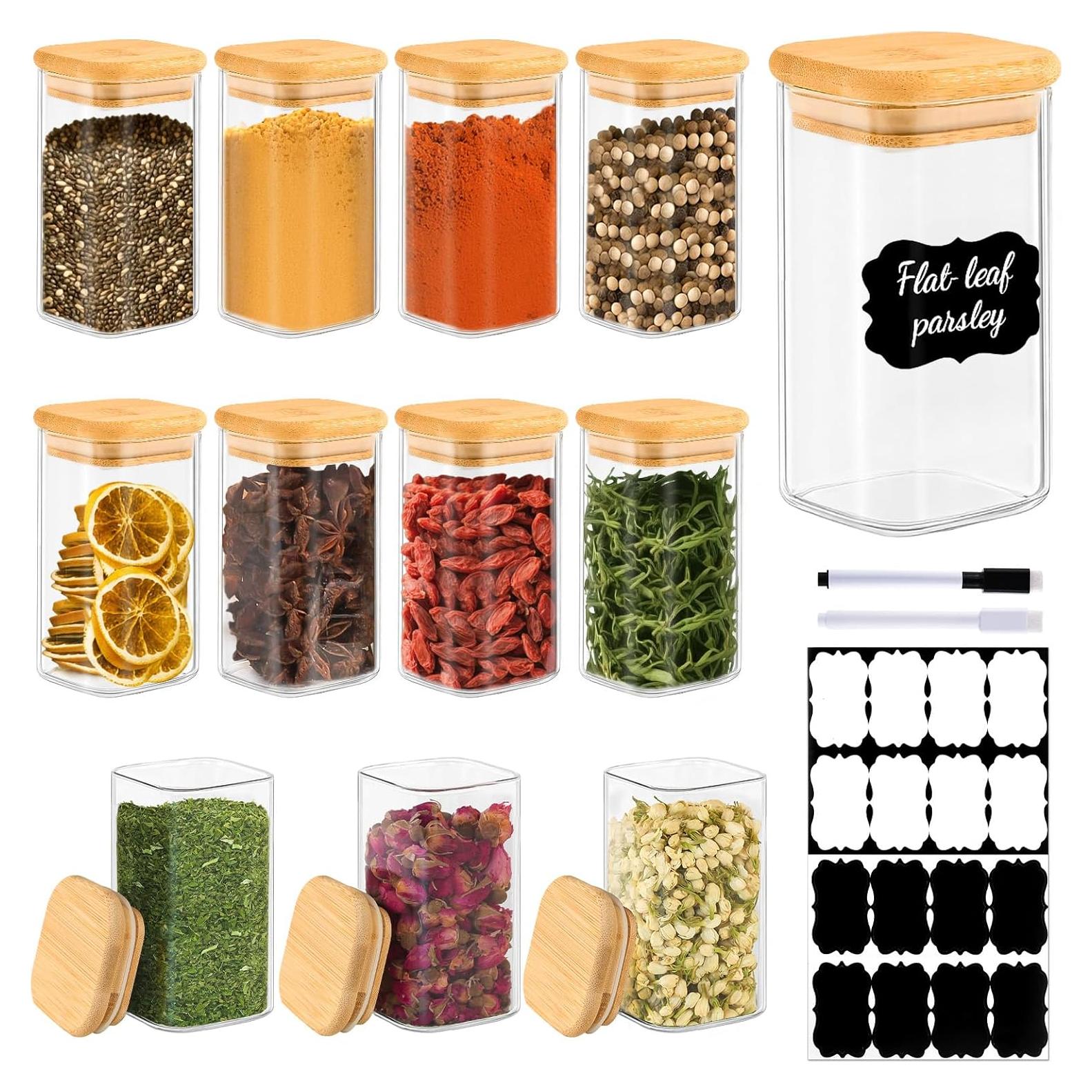 Juego de 12 tarros de vidrio cuadrado 240 ml con tapas TBWIND