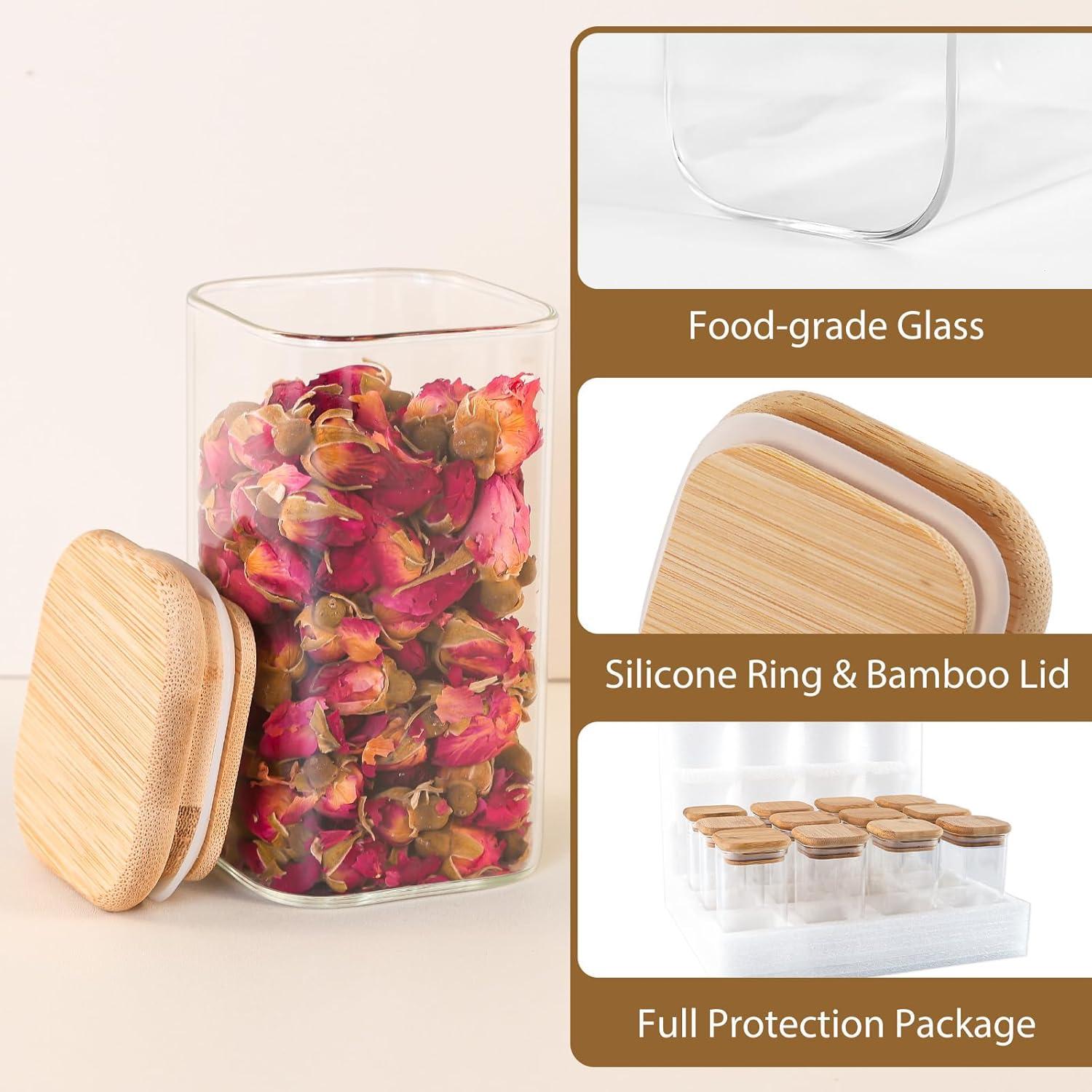 Juego de 12 tarros de vidrio cuadrado 240 ml con tapas TBWIND