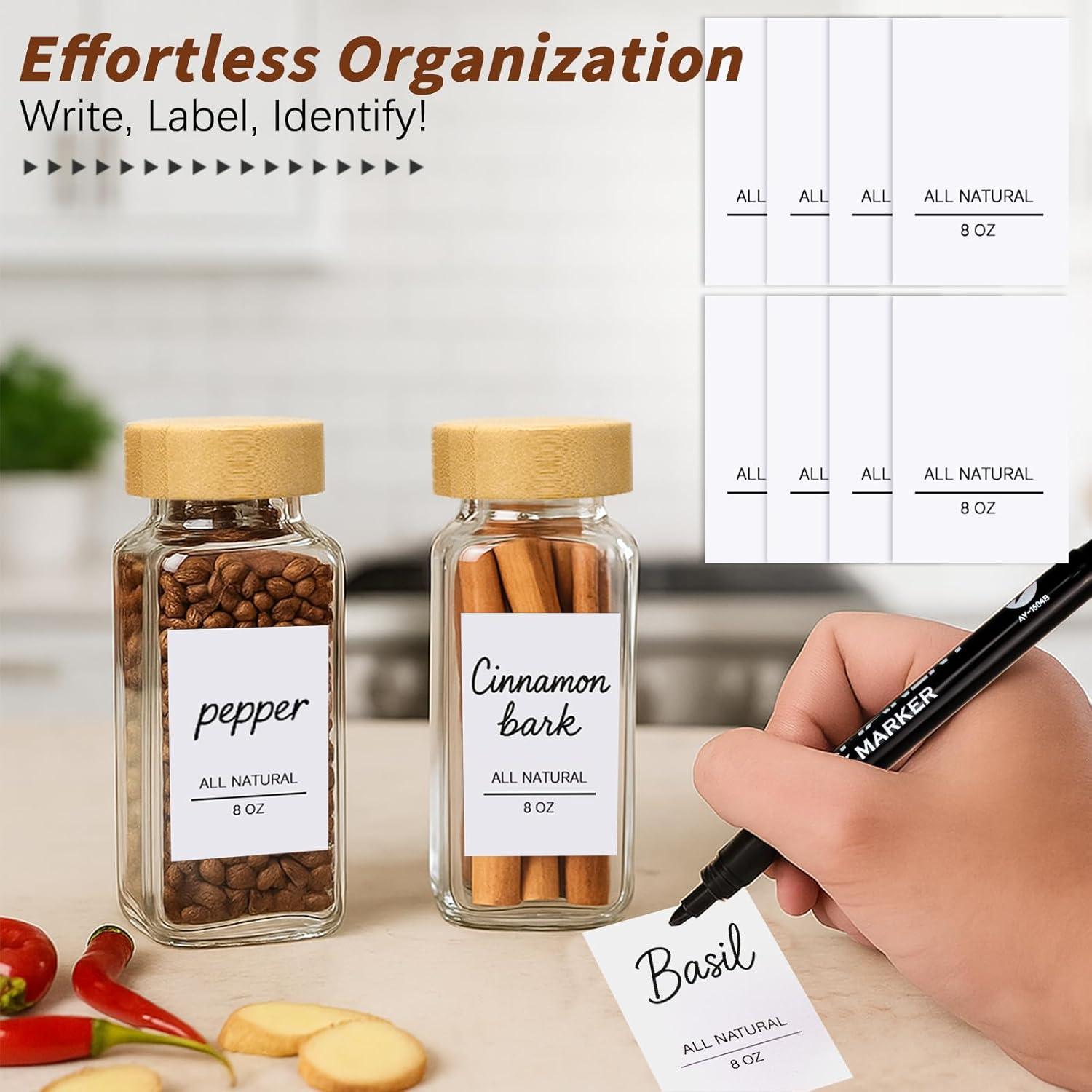 Set de 8 Tarros de Especias de Vidrio JEORGU con Etiquetas