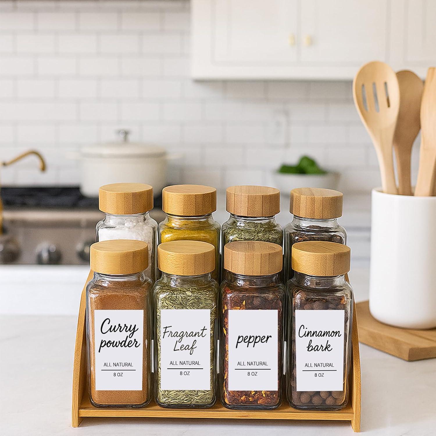 Set de 8 Tarros de Especias de Vidrio JEORGU con Etiquetas