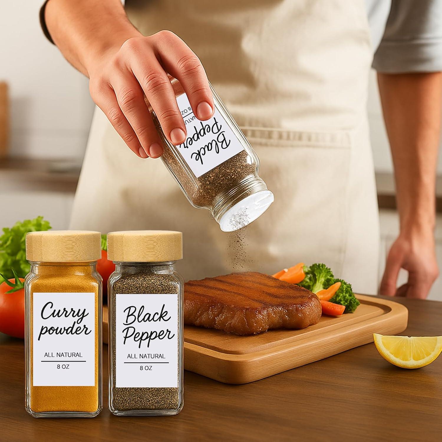 Set de 8 Tarros de Especias de Vidrio JEORGU con Etiquetas