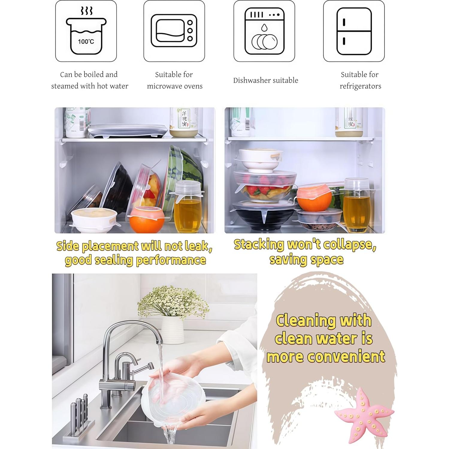 Luvilly 6 Tapas de Silicona Reutilizables Blancas 6.6-19.6 cm