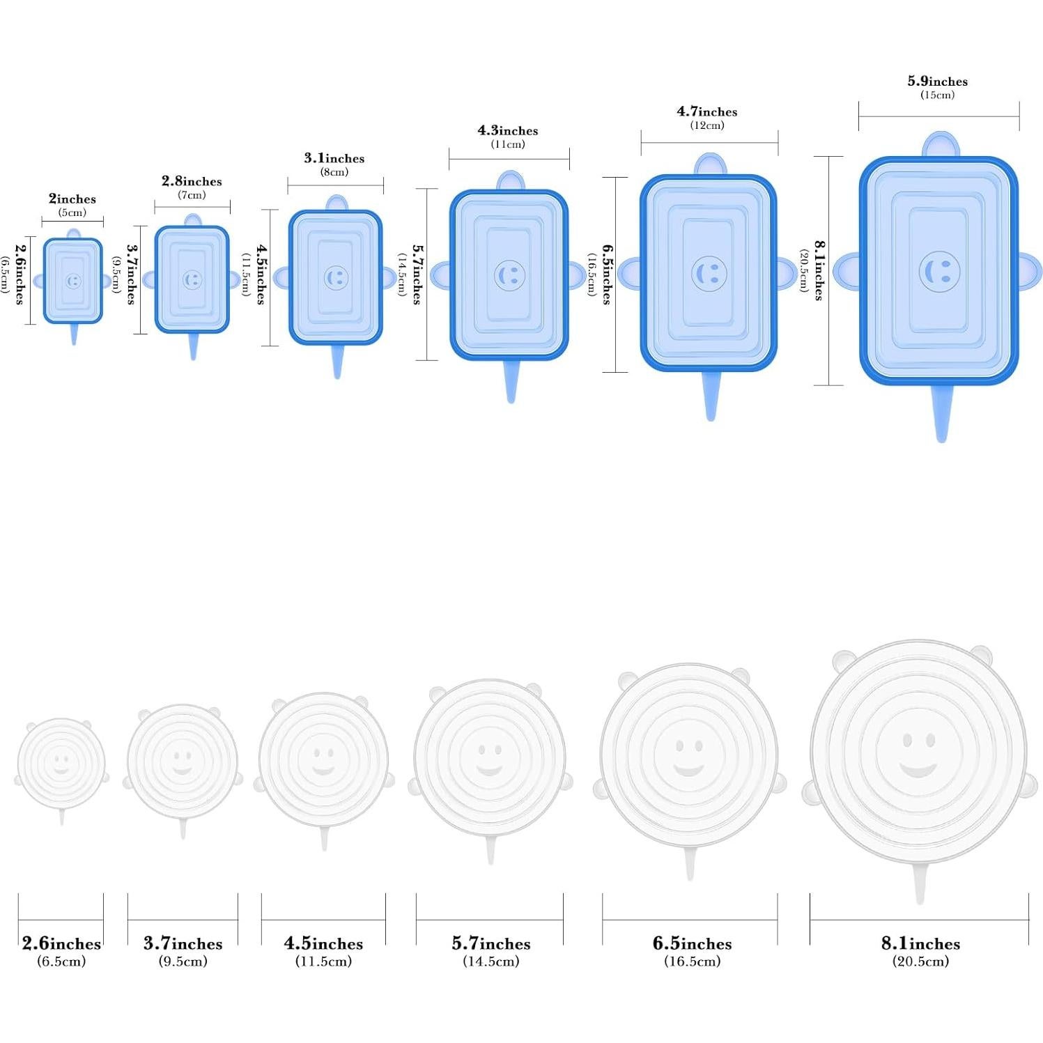 Linkidea 12 Tapas de Silicona Estirables para Alimentos 6 Redondas y 6 Rectangulares