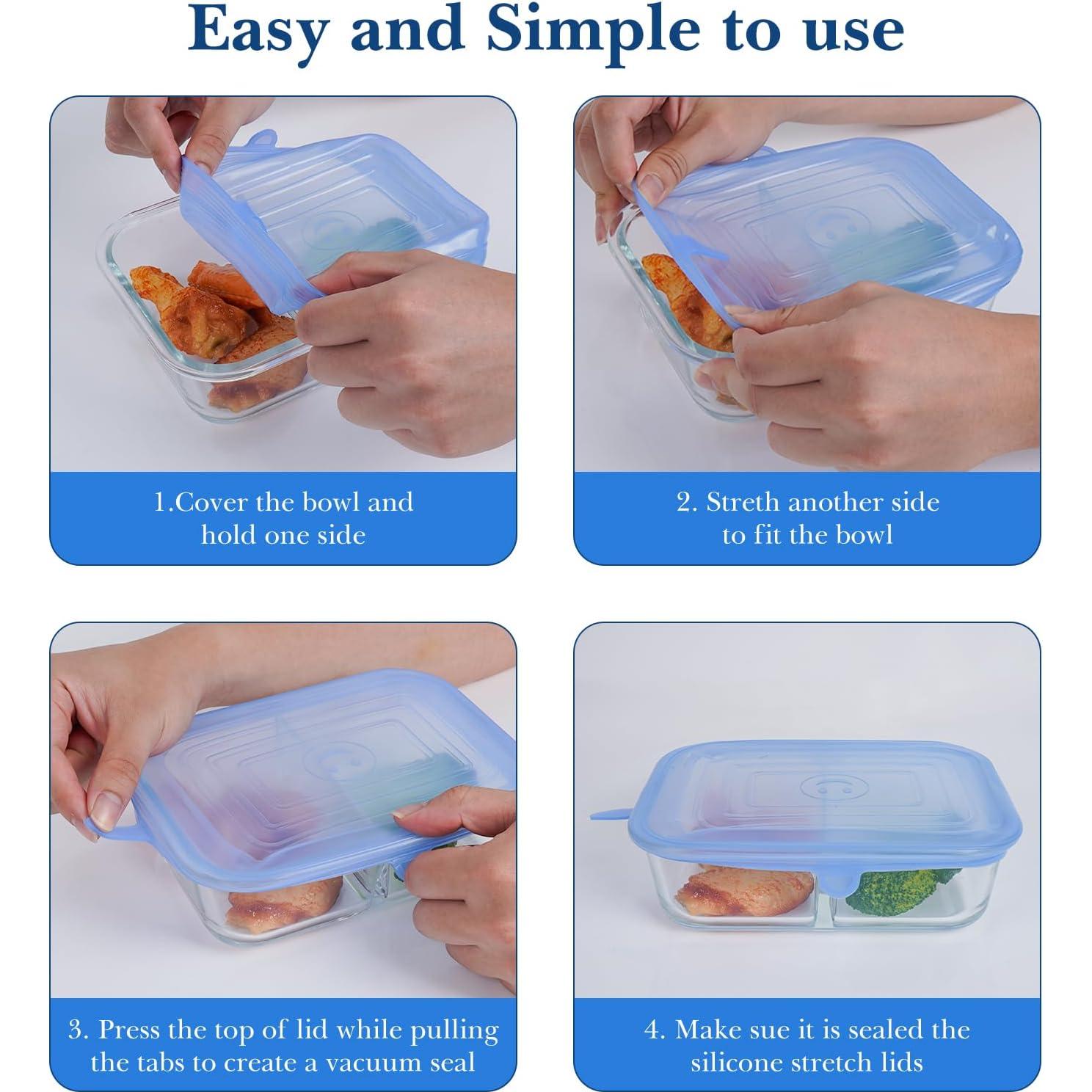 Linkidea 12 Tapas de Silicona Estirables para Alimentos 6 Redondas y 6 Rectangulares