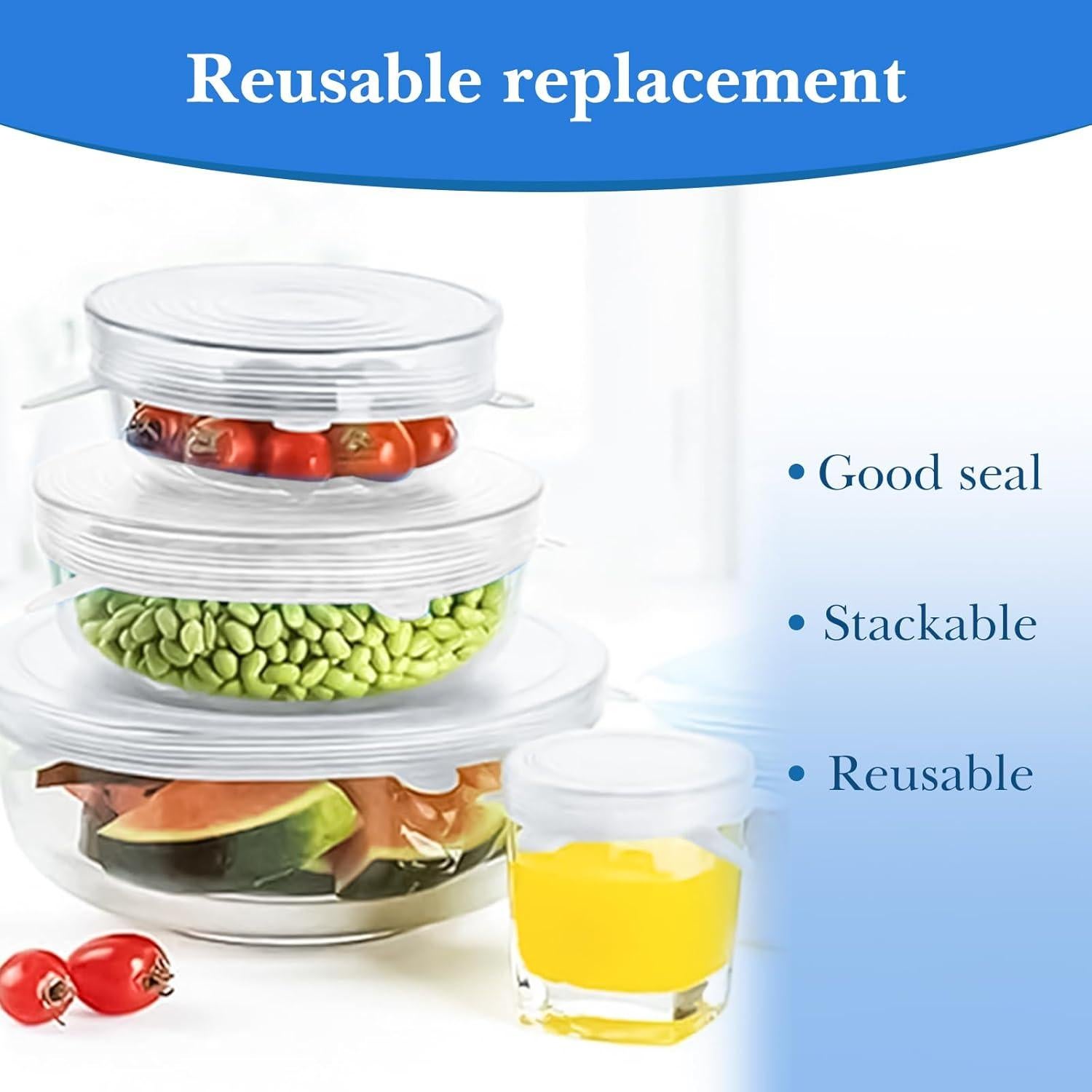 Linkidea 12 Tapas de Silicona Estirables para Alimentos 6 Redondas y 6 Rectangulares