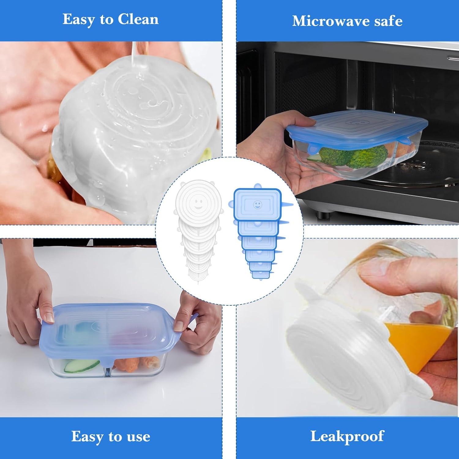 Linkidea 12 Tapas de Silicona Estirables para Alimentos 6 Redondas y 6 Rectangulares