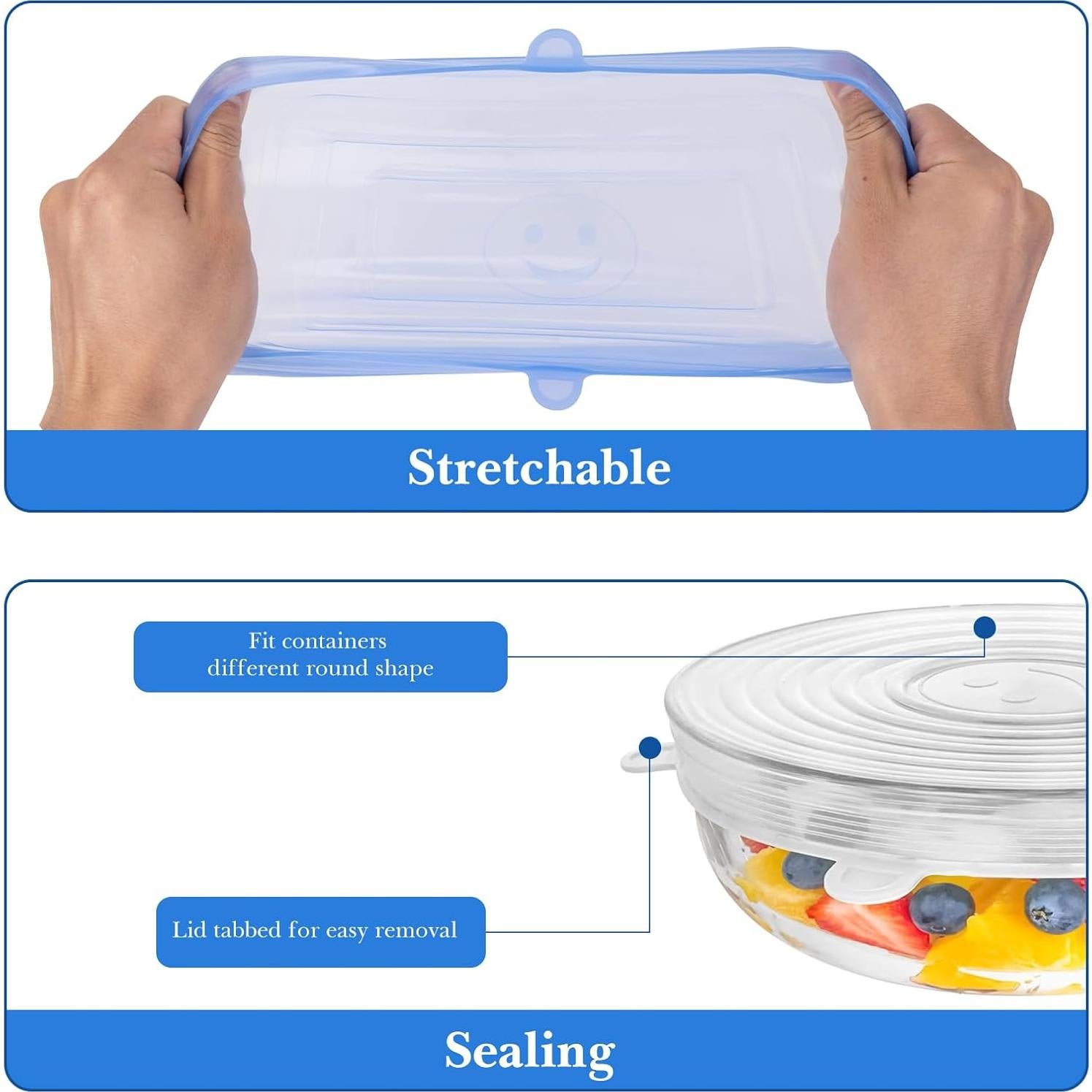 Linkidea 12 Tapas de Silicona Estirables para Alimentos 6 Redondas y 6 Rectangulares