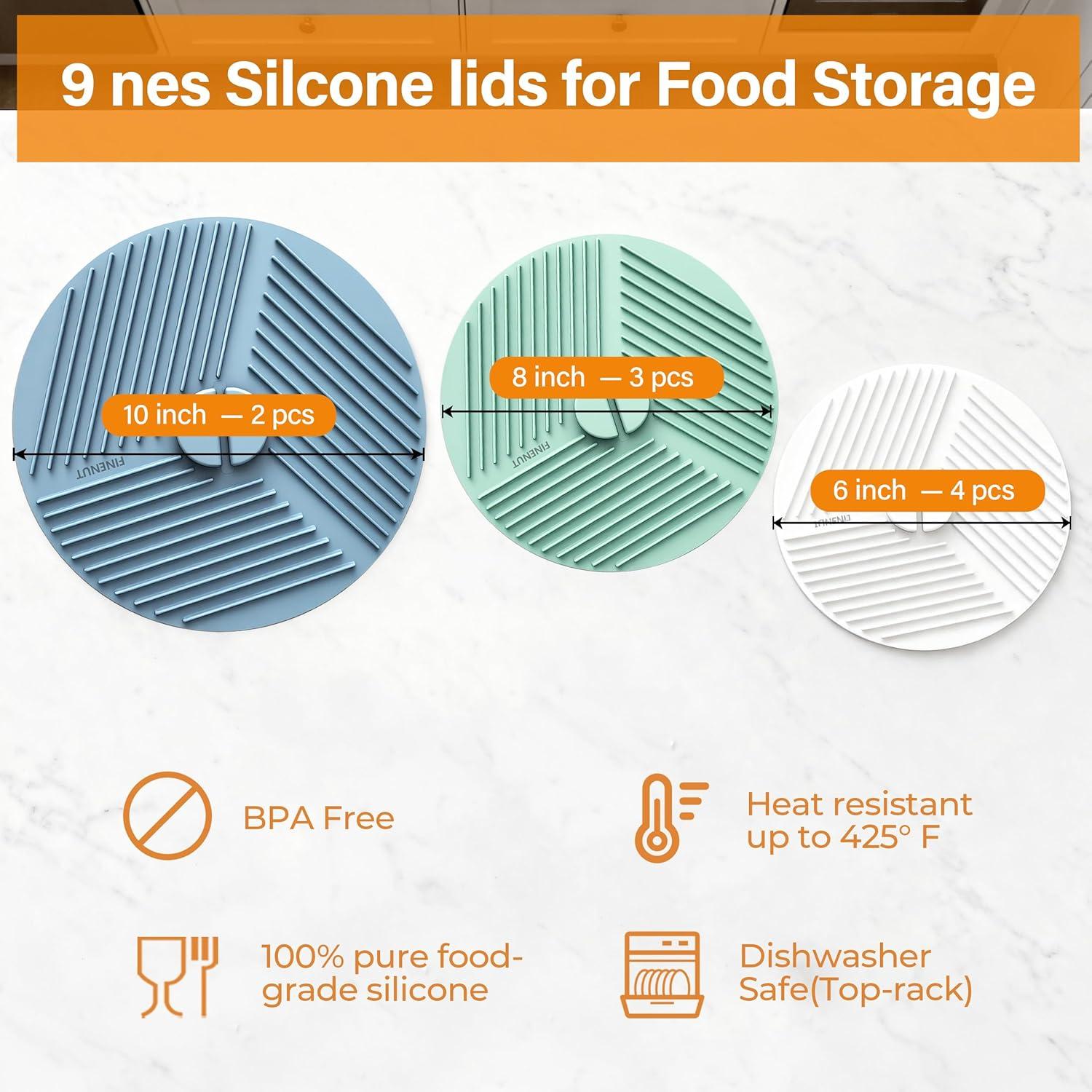Tapas de Silicona 9 Piezas FINENUT, Resistentes al Calor