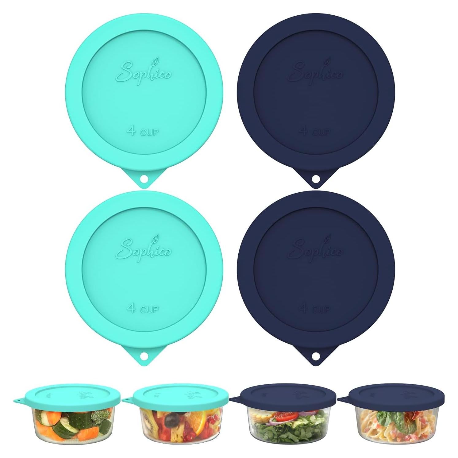 Tapa de Silicona Redonda SOPHICO 4 Tazas Azul Marino-Menta