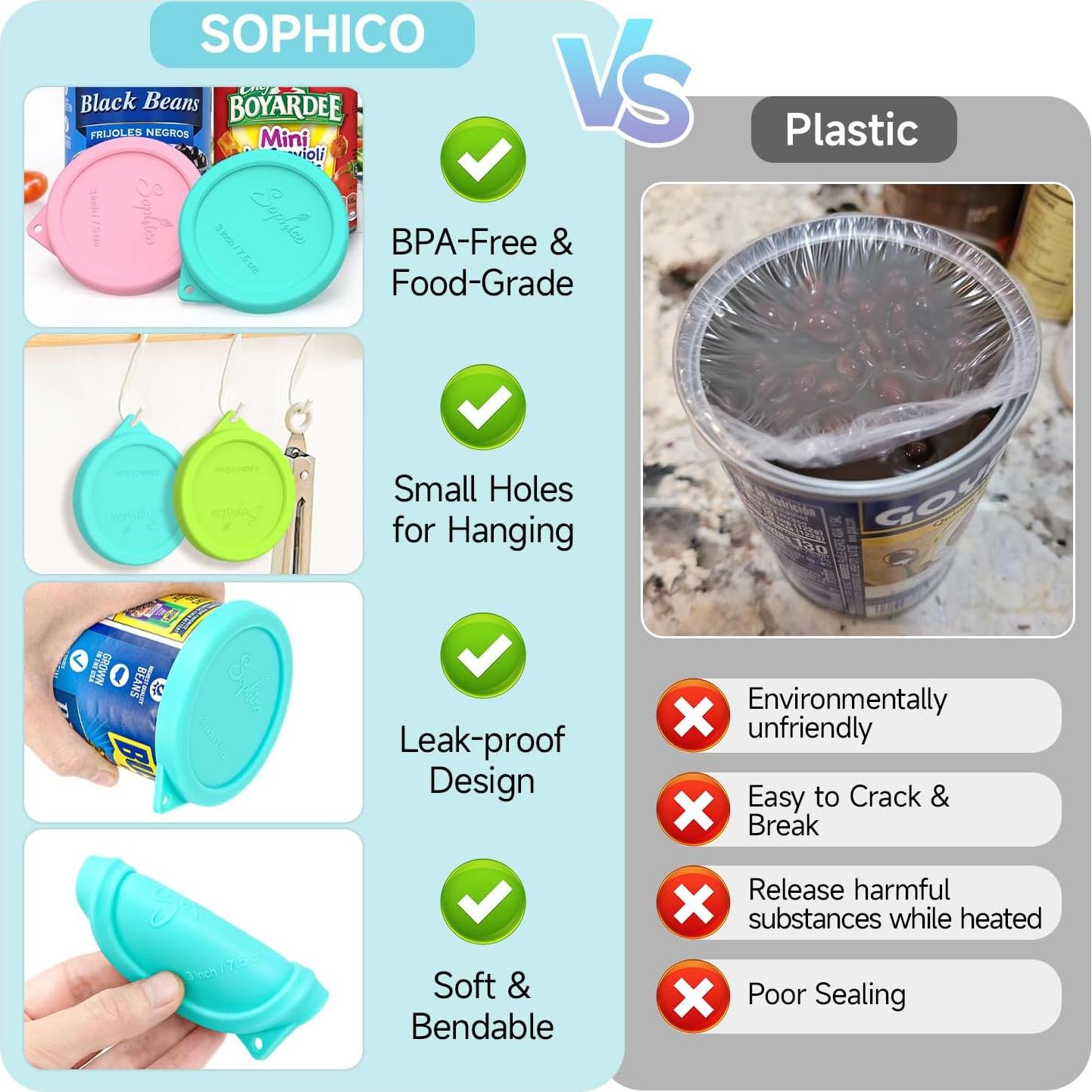 4 Tapas de Silicona Reutilizables SOPHICO 7.5cm para Latas