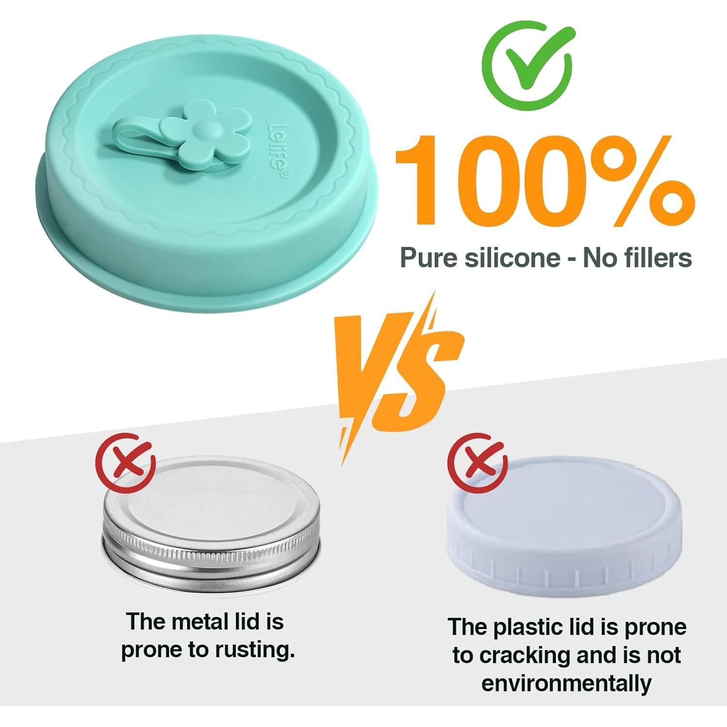 Tapa de Silicona Lelife para Frascos Mason 4 Pcs