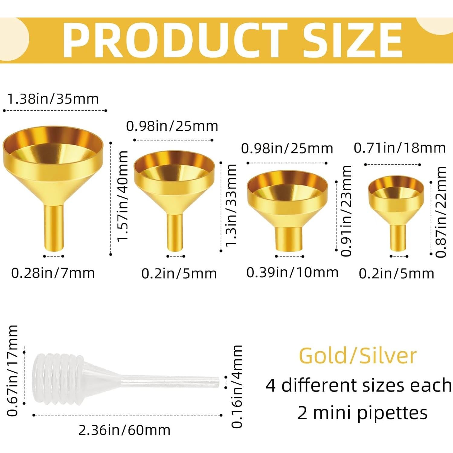 Set de 8 Mini Embudos Metálicos ZNBSIXP para Llenado Preciso